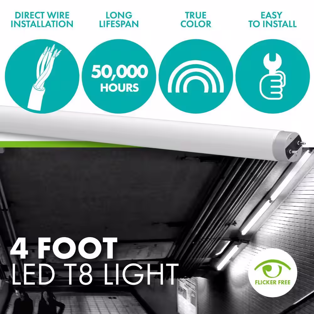 Simply Conserve 17-Watt/32-Watt Equivalent 4 ft. Linear T8 Type B Double-End Bypass LED Tube Light Bulb, Cool White Light 4000K(25-Pack)