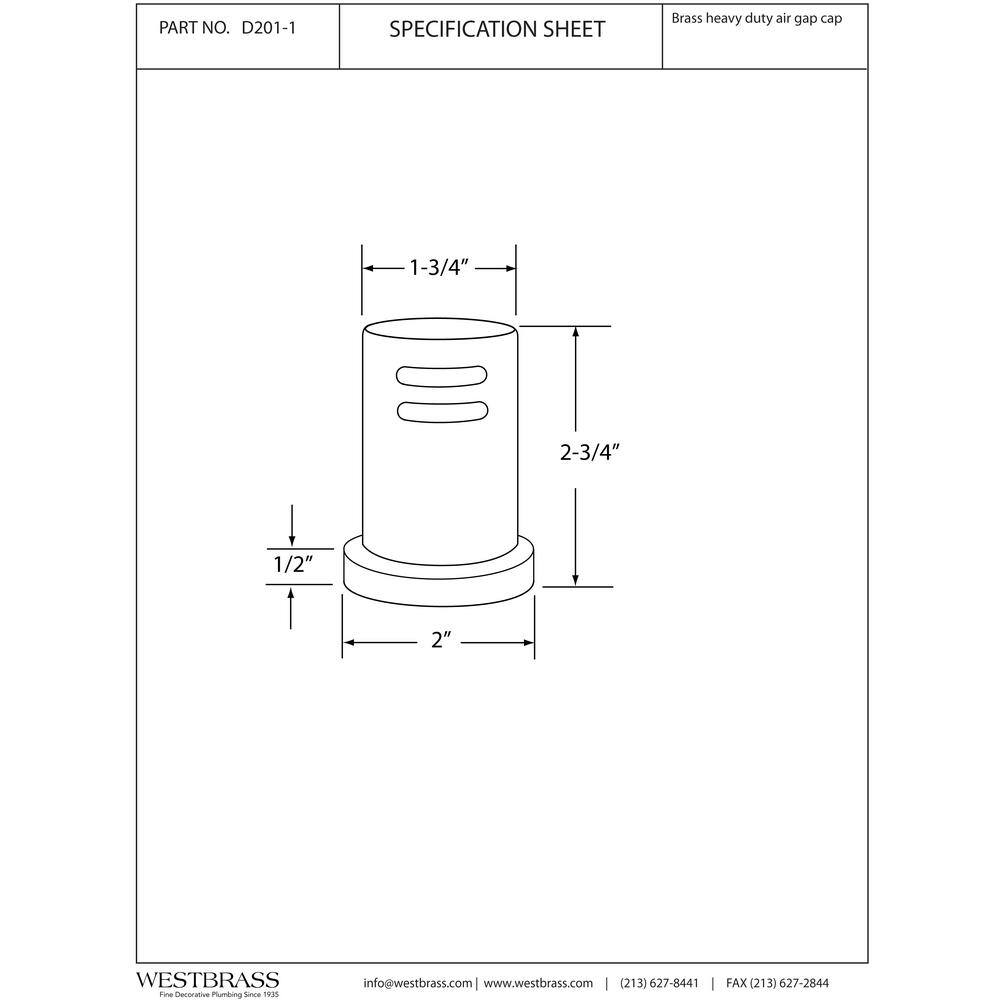 Westbrass 1-3/4 in. Heavy-Duty Skirted Brass Air Gap Cap Only in Matte Black