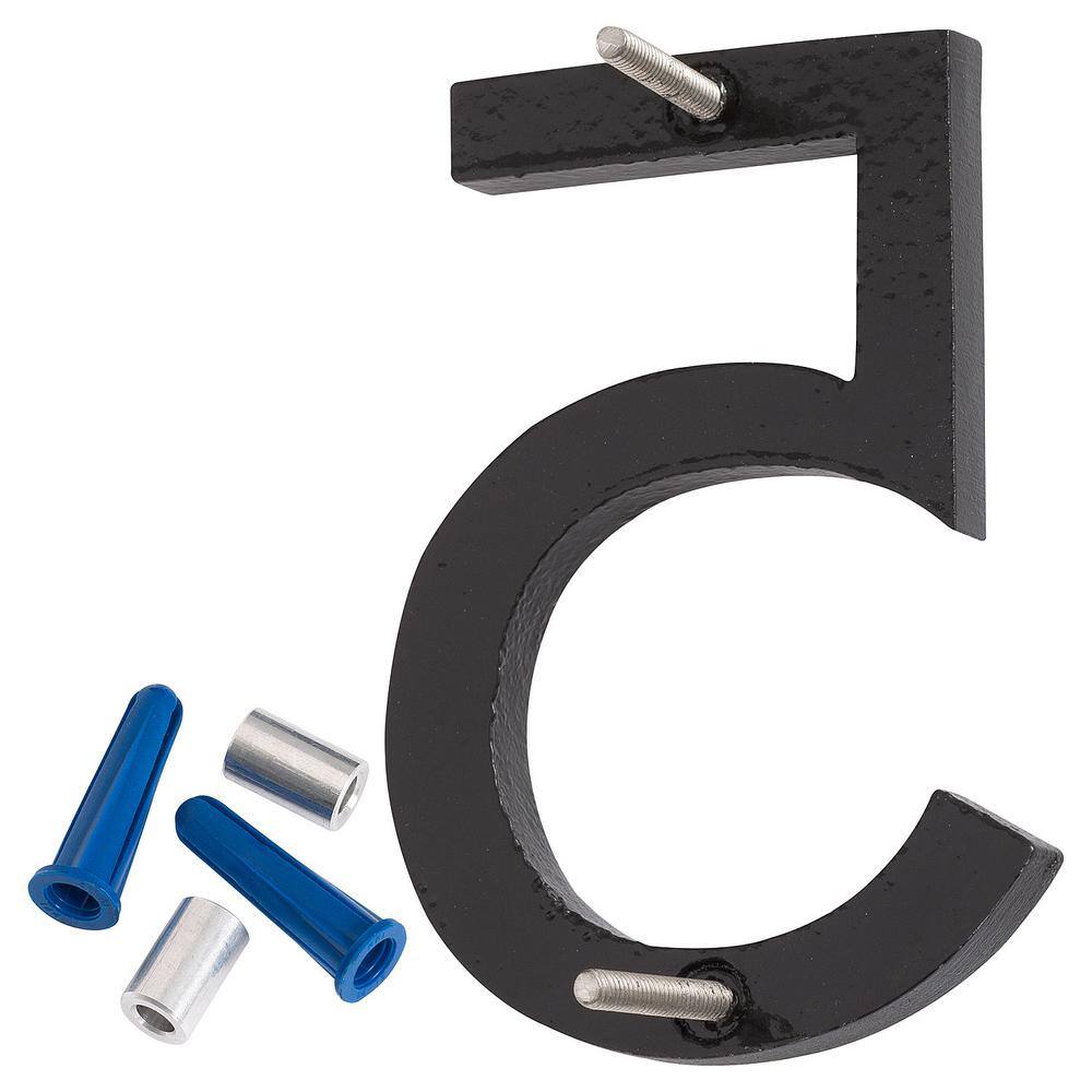 Montague Metal Products 16 in. Satin Nickel/Black 2-Tone Aluminum Floating or Flat Modern House Number 5
