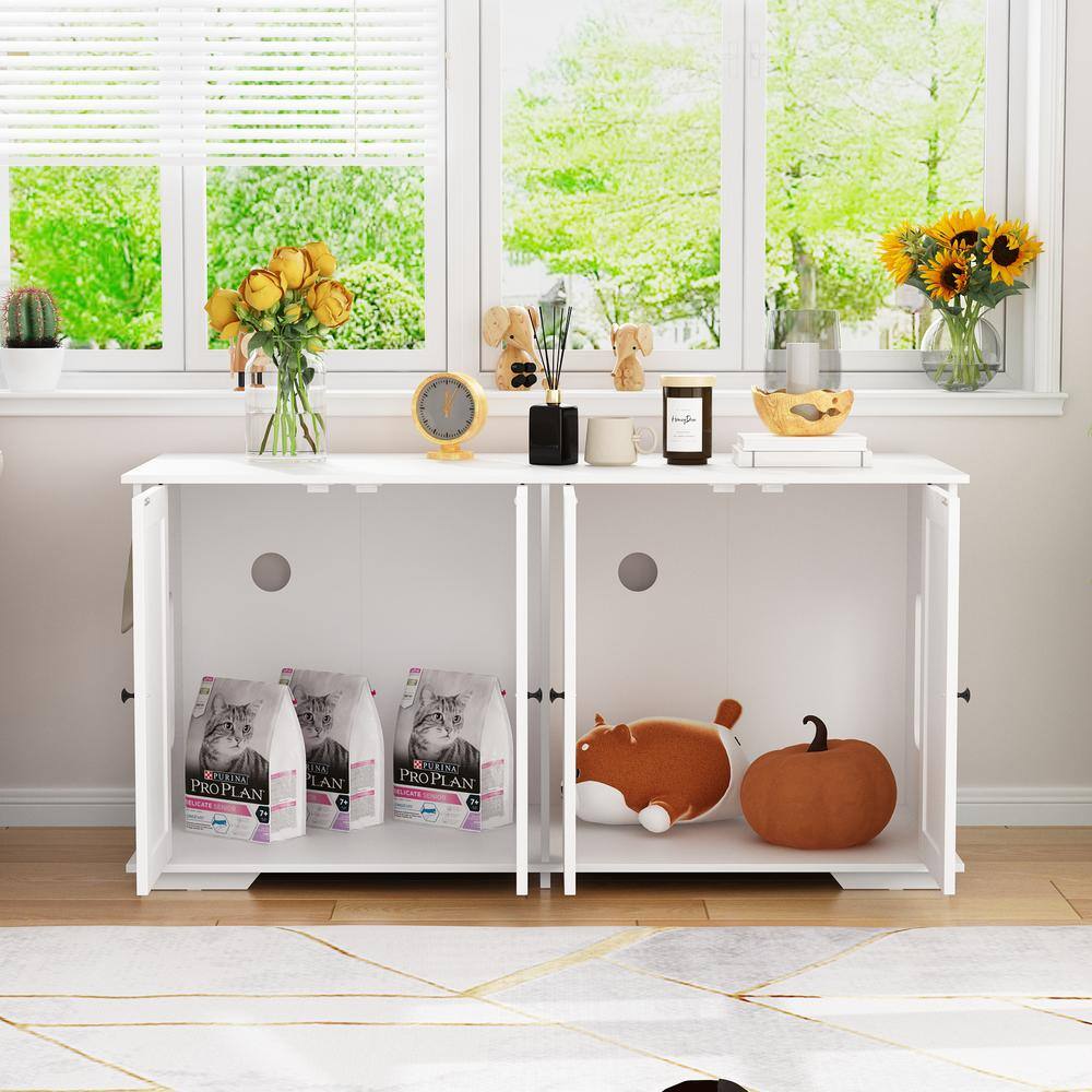 None Modern Cat House, Litter Box Enclosure Furniture Hidden, Indoor Cat Washroom Storage Bench for Living Room, White
