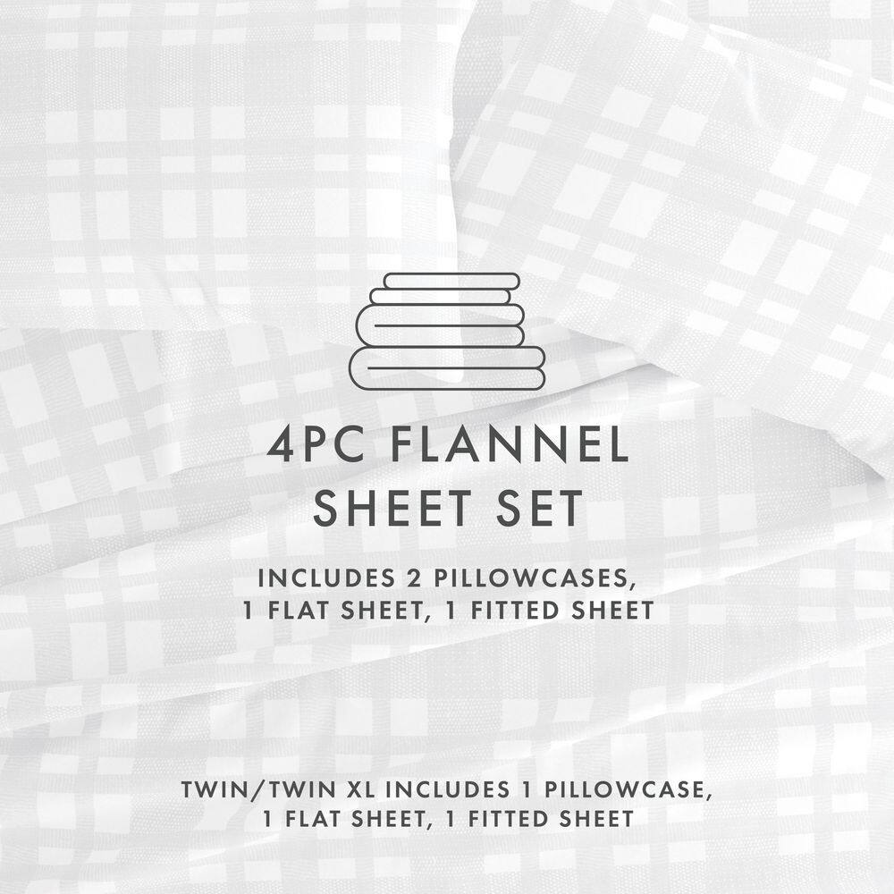 Becky Cameron Premium Light Blue Woven 4-Piece Flannel King Bed Sheet Set