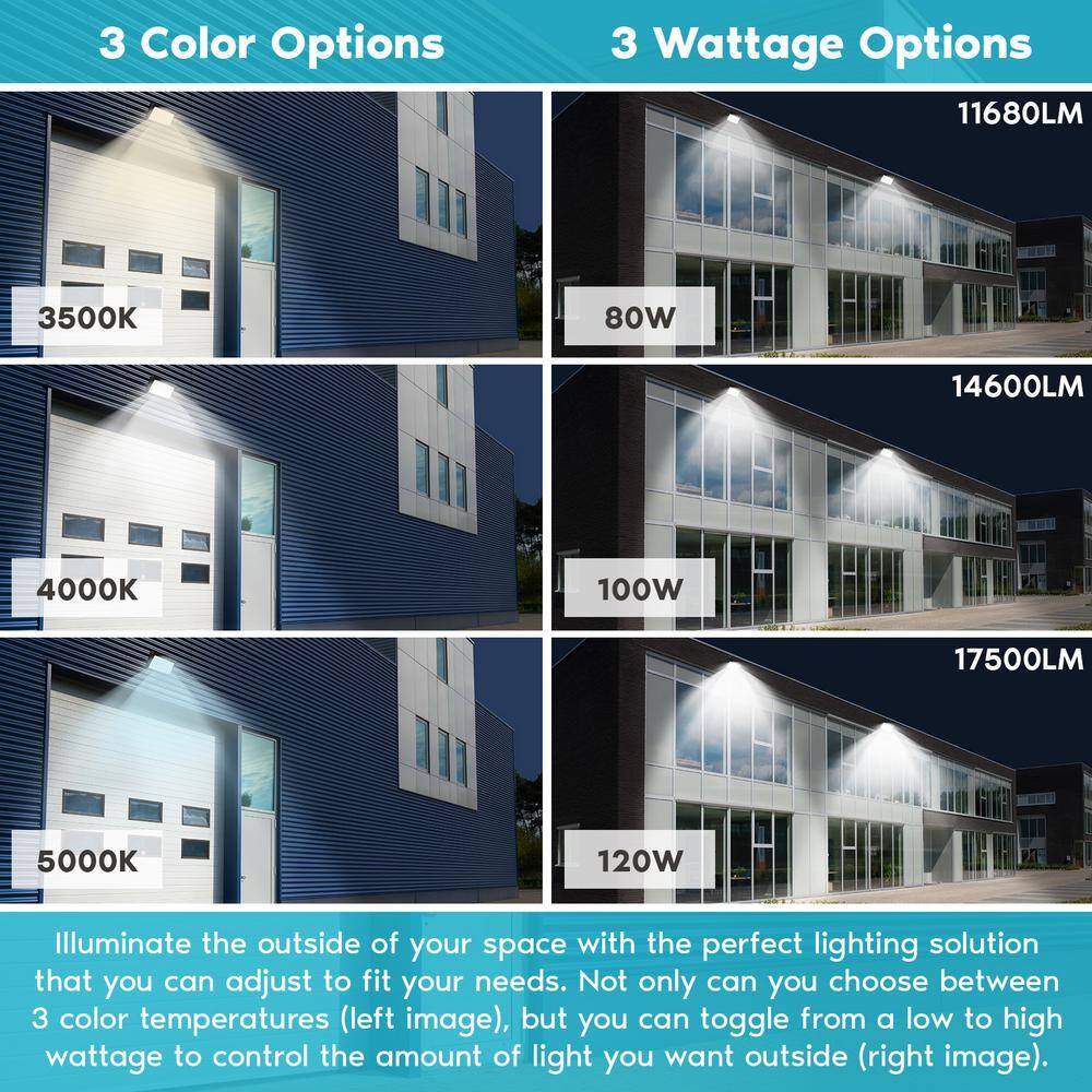 LUXRITE 800- Watt Equivalent Integrated LED Brown Dusk to Dawn Wall Pack Light with Photocell Sensor 3 Color Selectable 2 Pack
