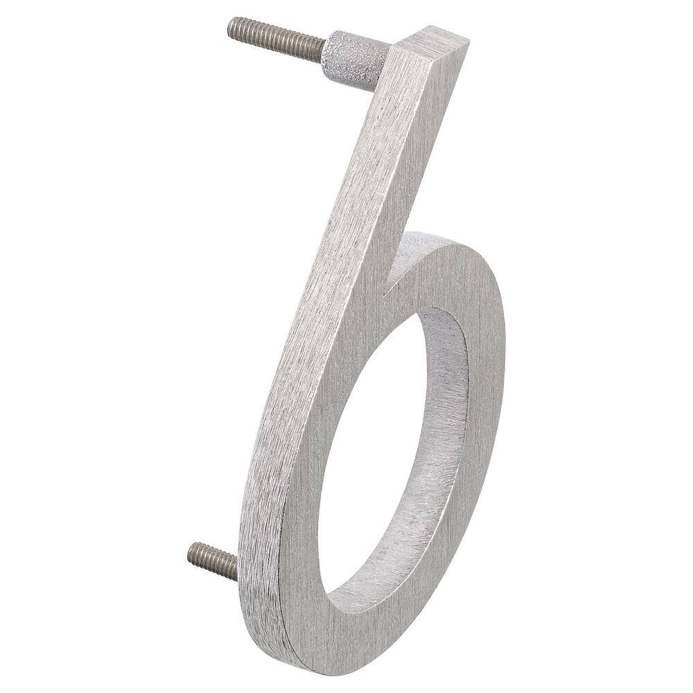 Montague Metal Products 16 in. Brushed Aluminum Floating or Flat Modern House Number 6