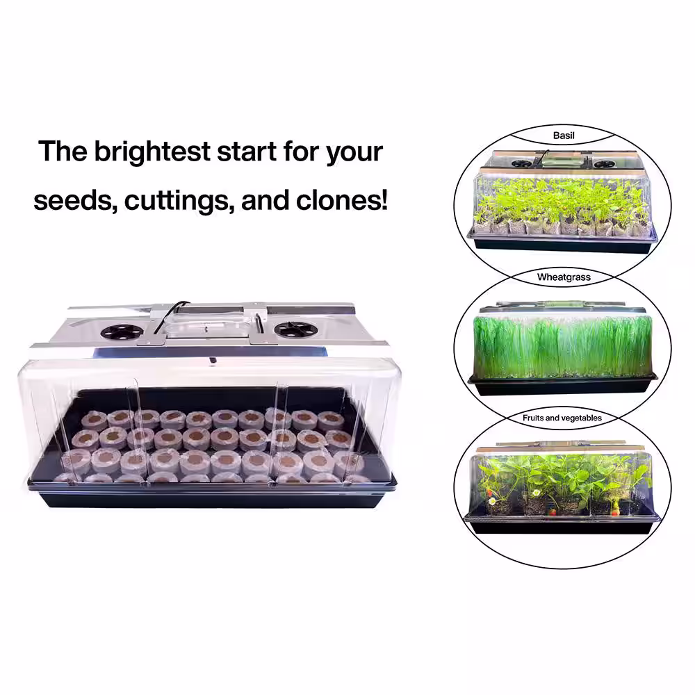 Viagrow Seedling Station Kit with LED Grow Light, Propagation Dome, Tray and 50 Coir Seedling Starters