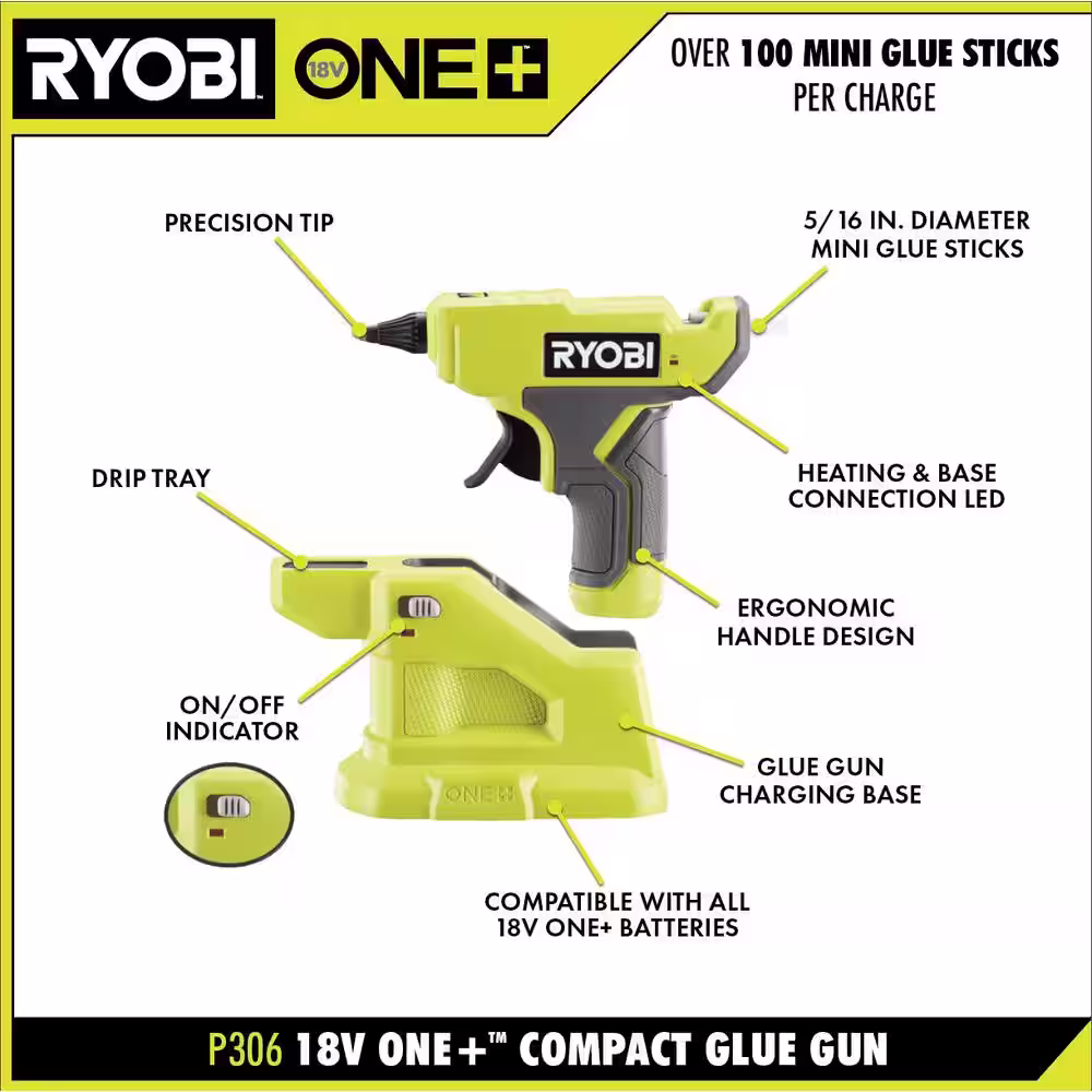 RYOBI ONE+ 18V Cordless Compact 2-Tool Combo Kit with Glue Gun and Precision Rotary Tool (Tools Only)