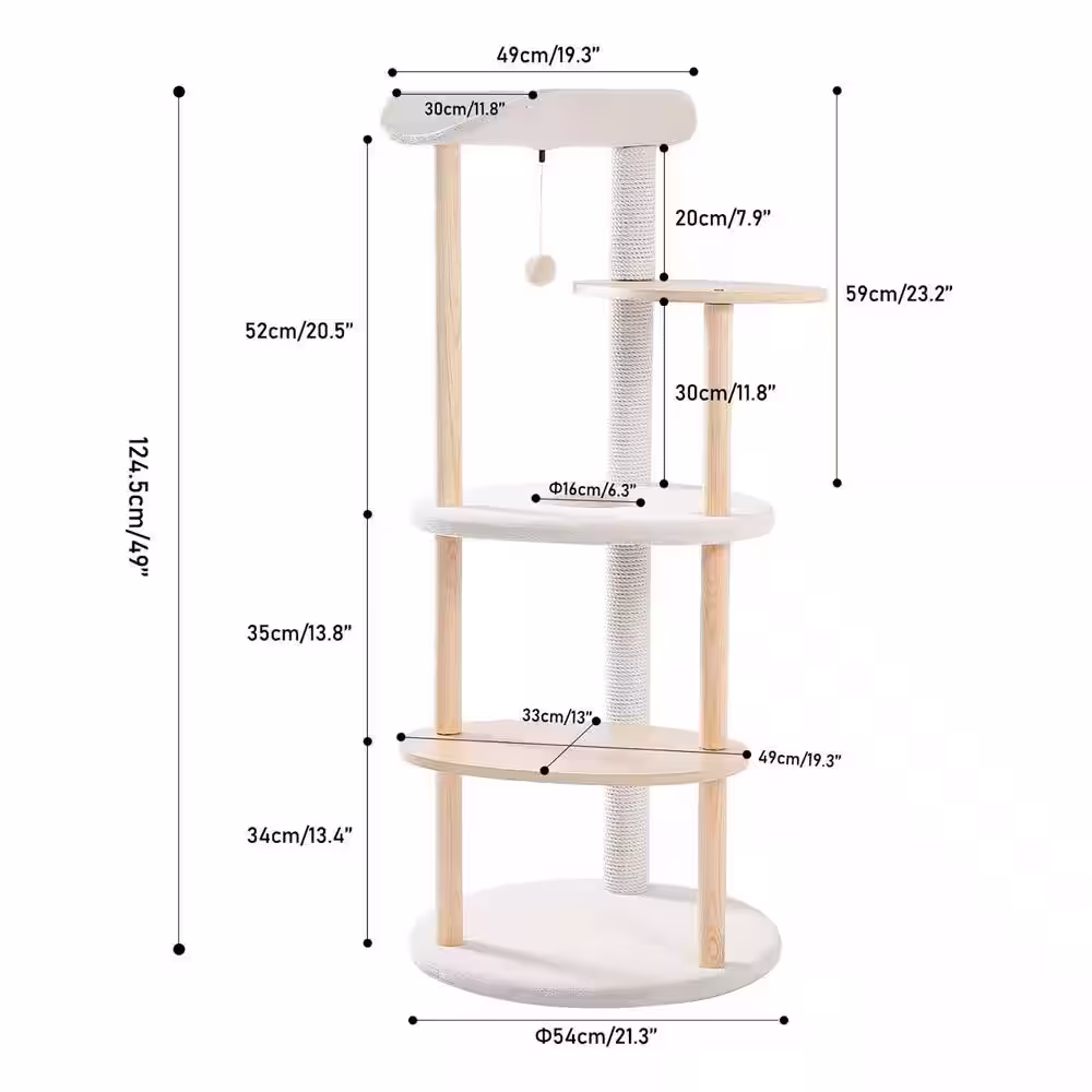 Foobrues Wooden Multi-level Cat Tower Curious Hole with Scratching Posts