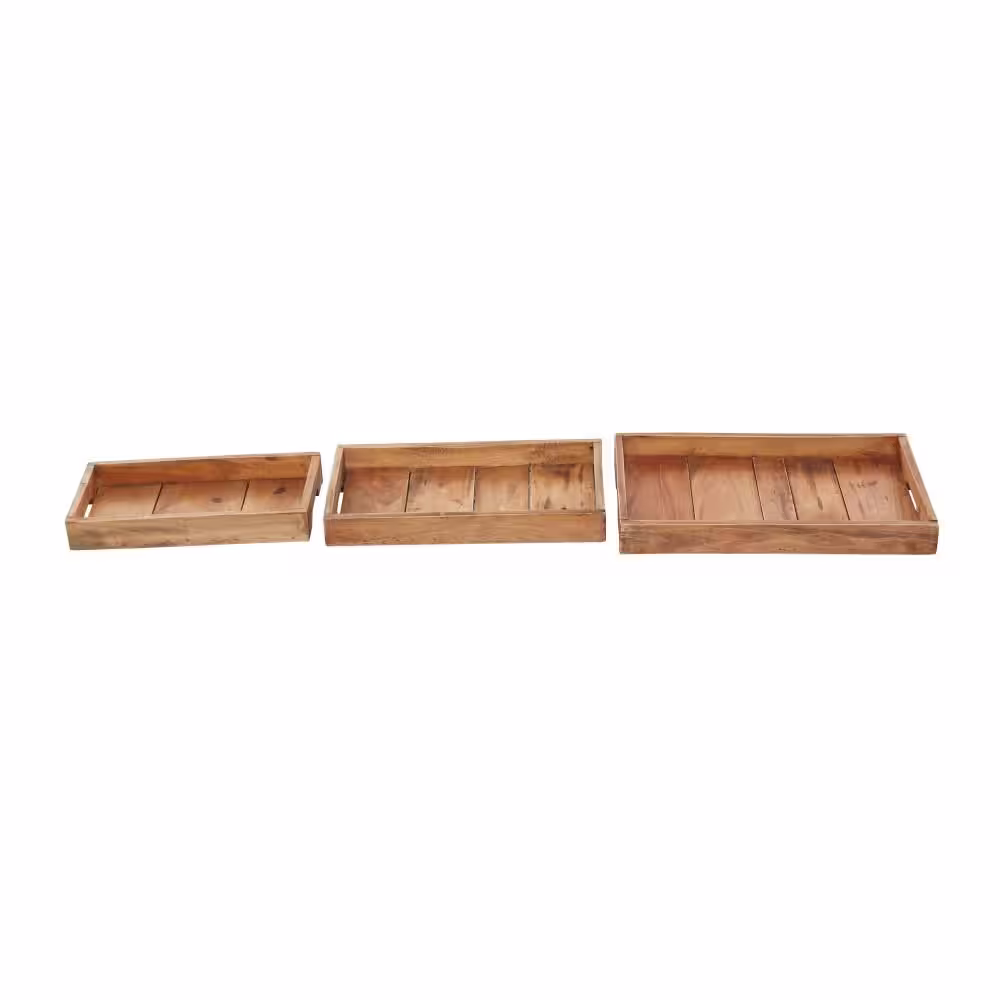 Litton Lane Brown Wood Decorative Tray (Set of 3)