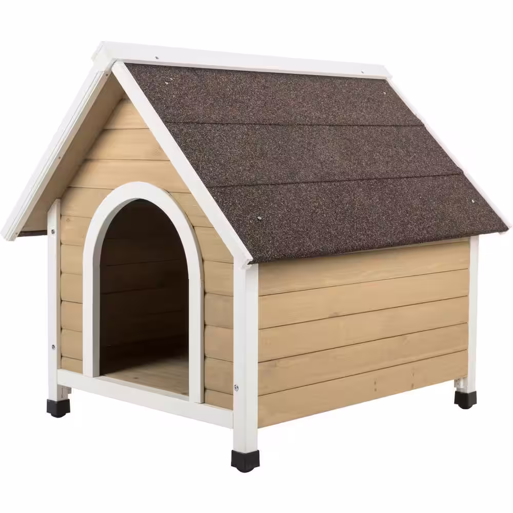 TRIXIE natura Tan Cottage Dog House, Elevated Pet Shelter, Weatherproof Dog House, Medium
