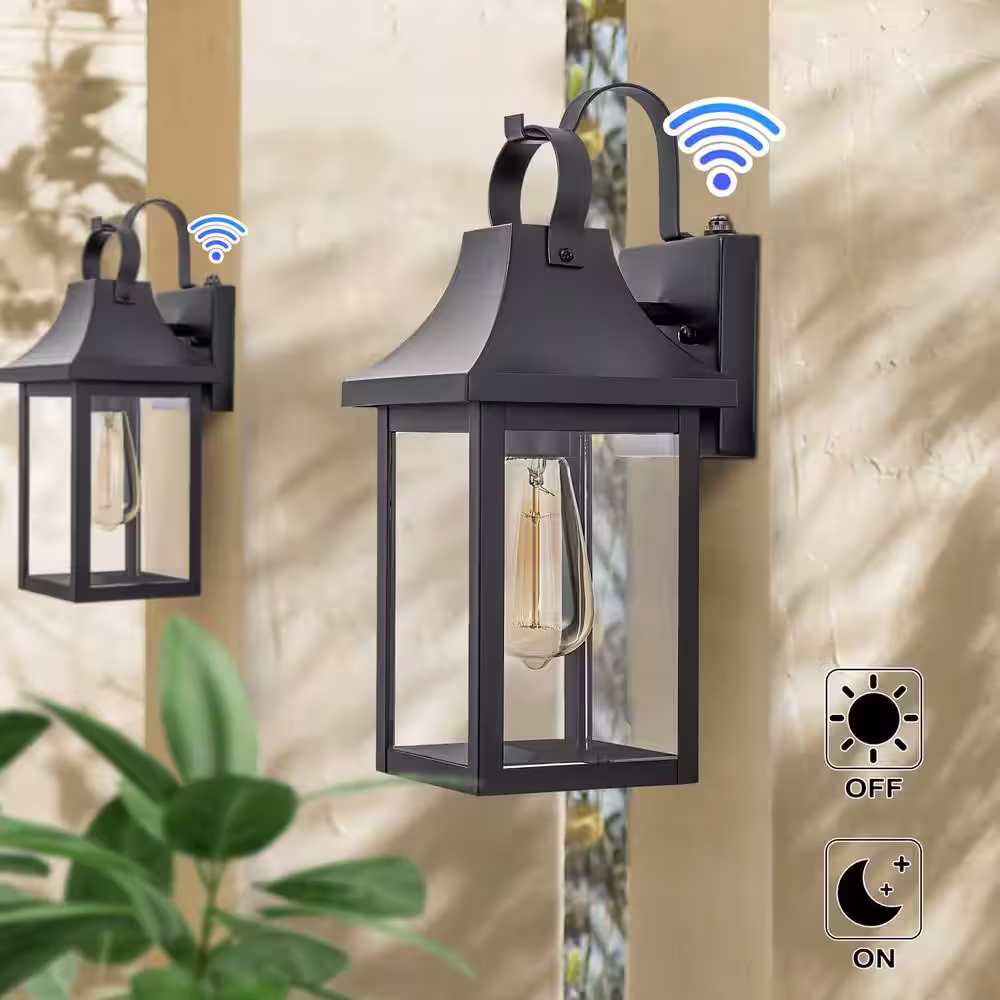 C Cattleya Black Dusk to Dawn Outdoor Hardwired Wall Lantern Scone with No Bulbs Included