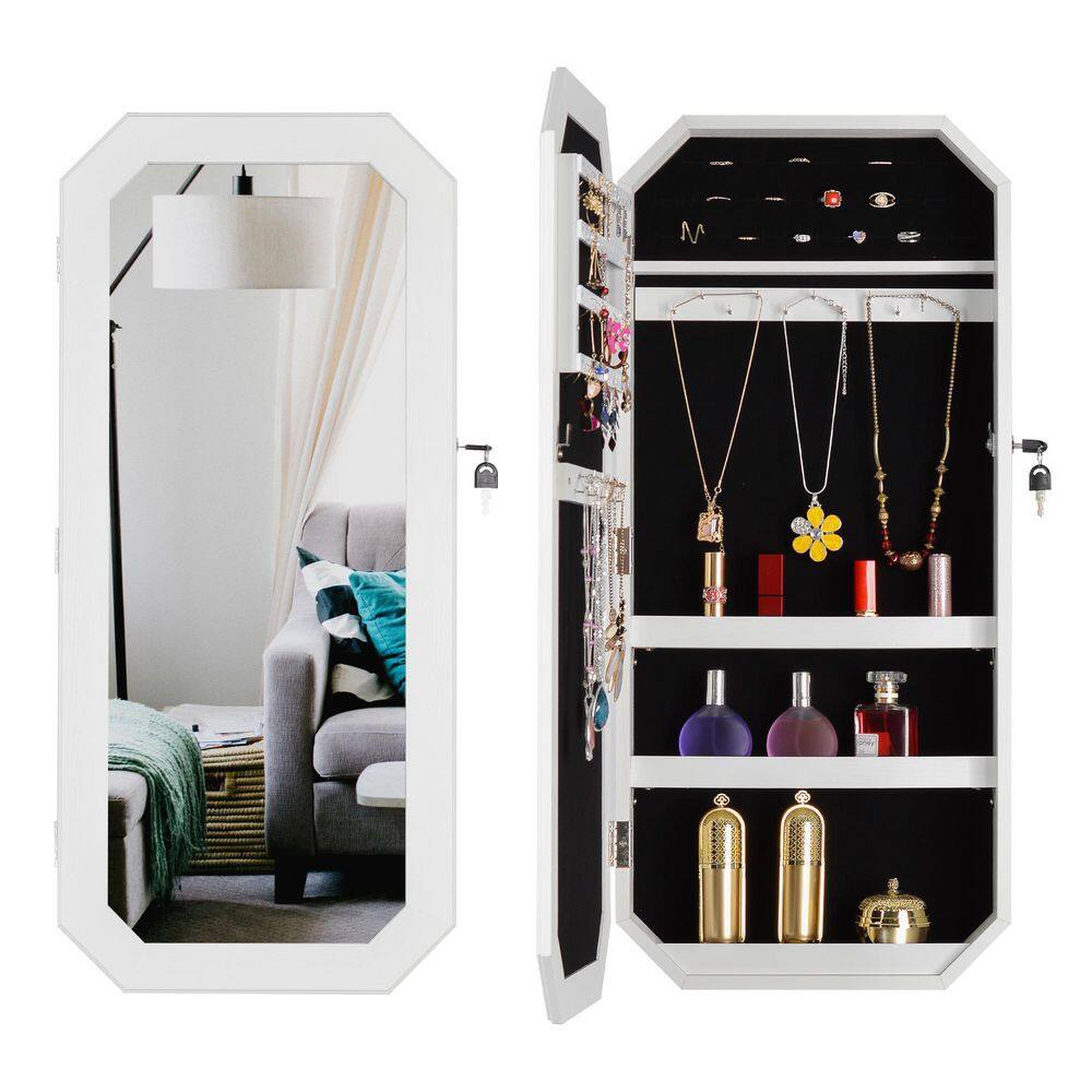 Unbranded Octagon White Rimmed Mirror Fashion Simple Jewelry Storage Cabinet