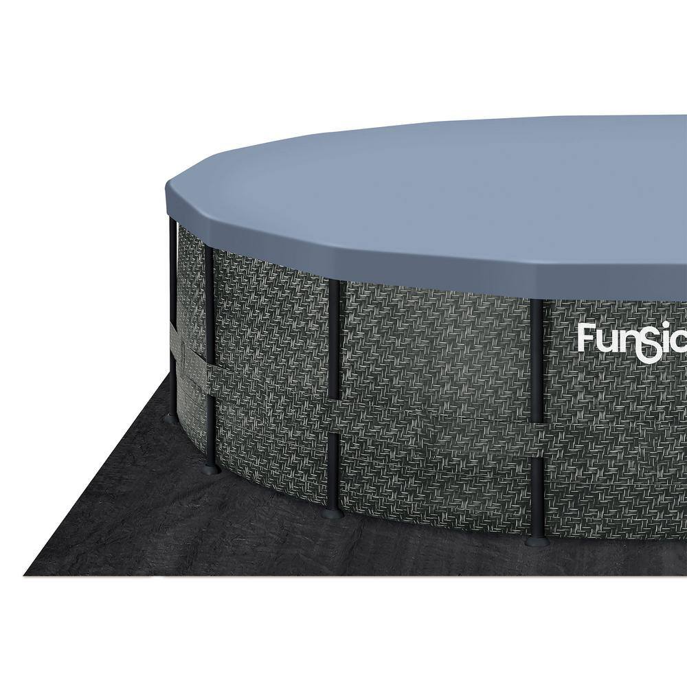 None 16 ft. Round 48 in. Deep Metal Frame Above Ground Pool, Dark Herringbone