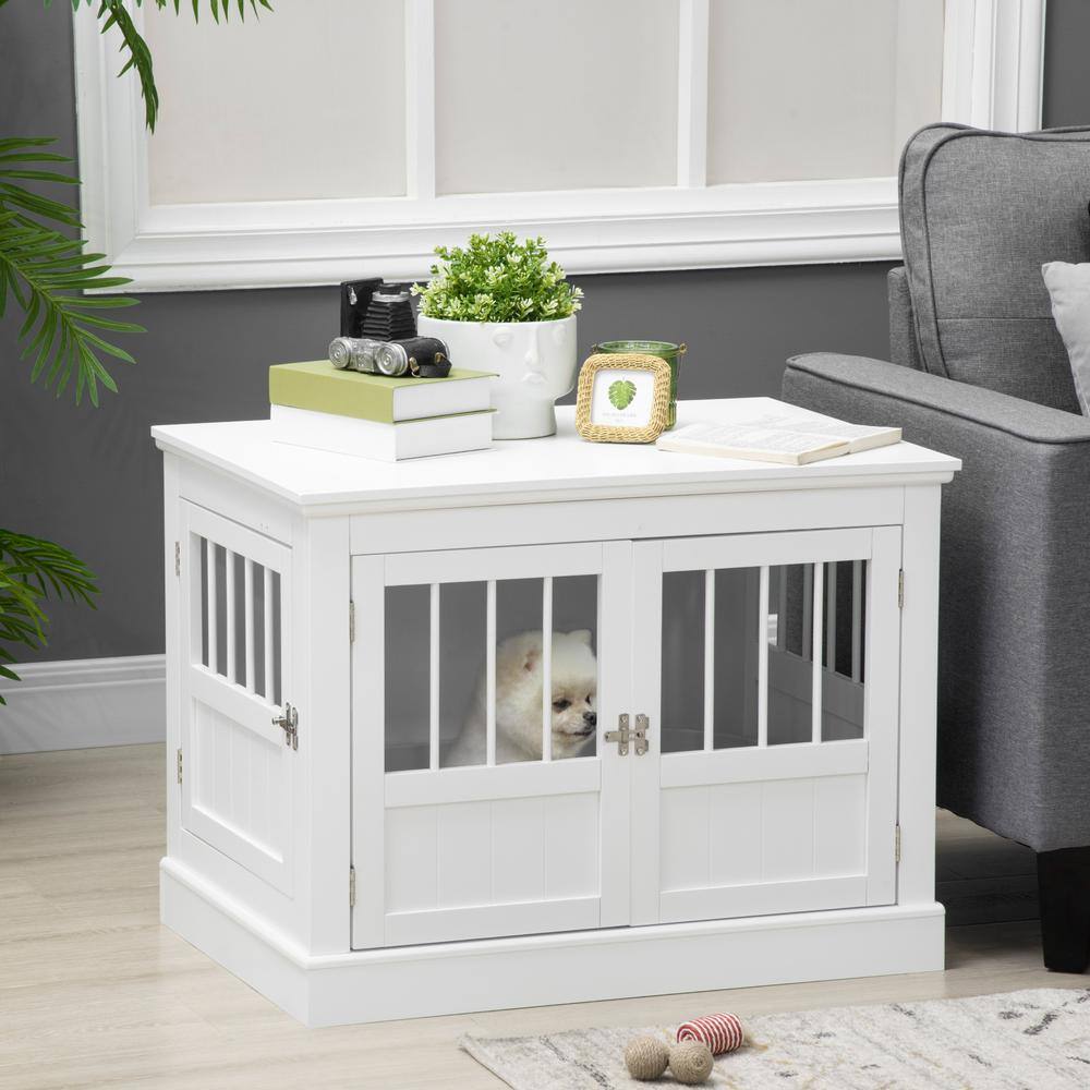 PawHut Furniture-Style Dog Crate End Table with Large Entrance and French Doors - Small
