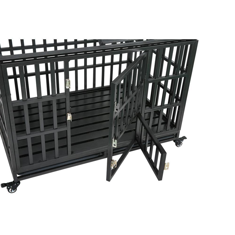 None Carbon Steel Heavy-Duty Dog Cage pet Crate with Roof in Black