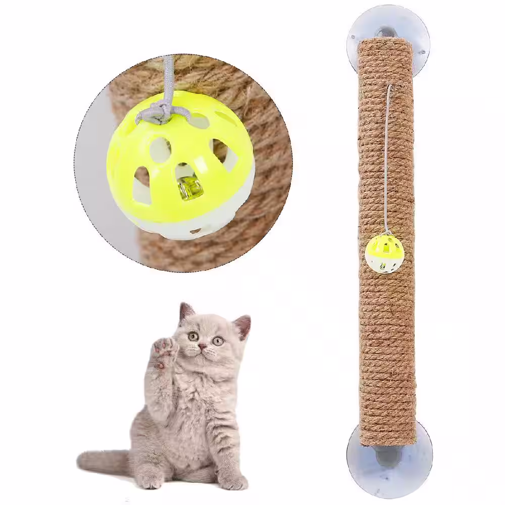 Pet Life Stick N' Claw' Sisal Rope and Toy Suction Cup Stick Shaped Cat Scratcher