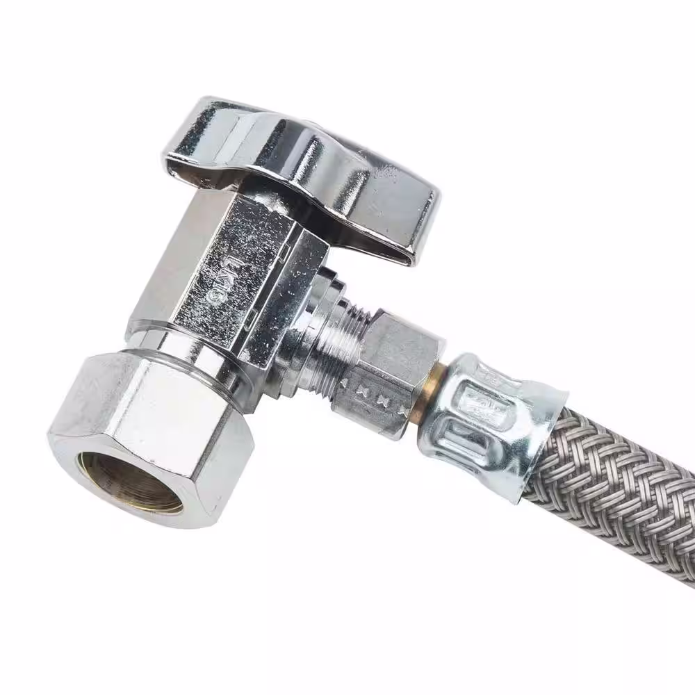 BrassCraft Faucet Kit: 1/2 in. Comp 1/4 Turn Angle Ball Valve x 3/8 in. Comp x 16 in. Faucet Braided Supply Line with Flange