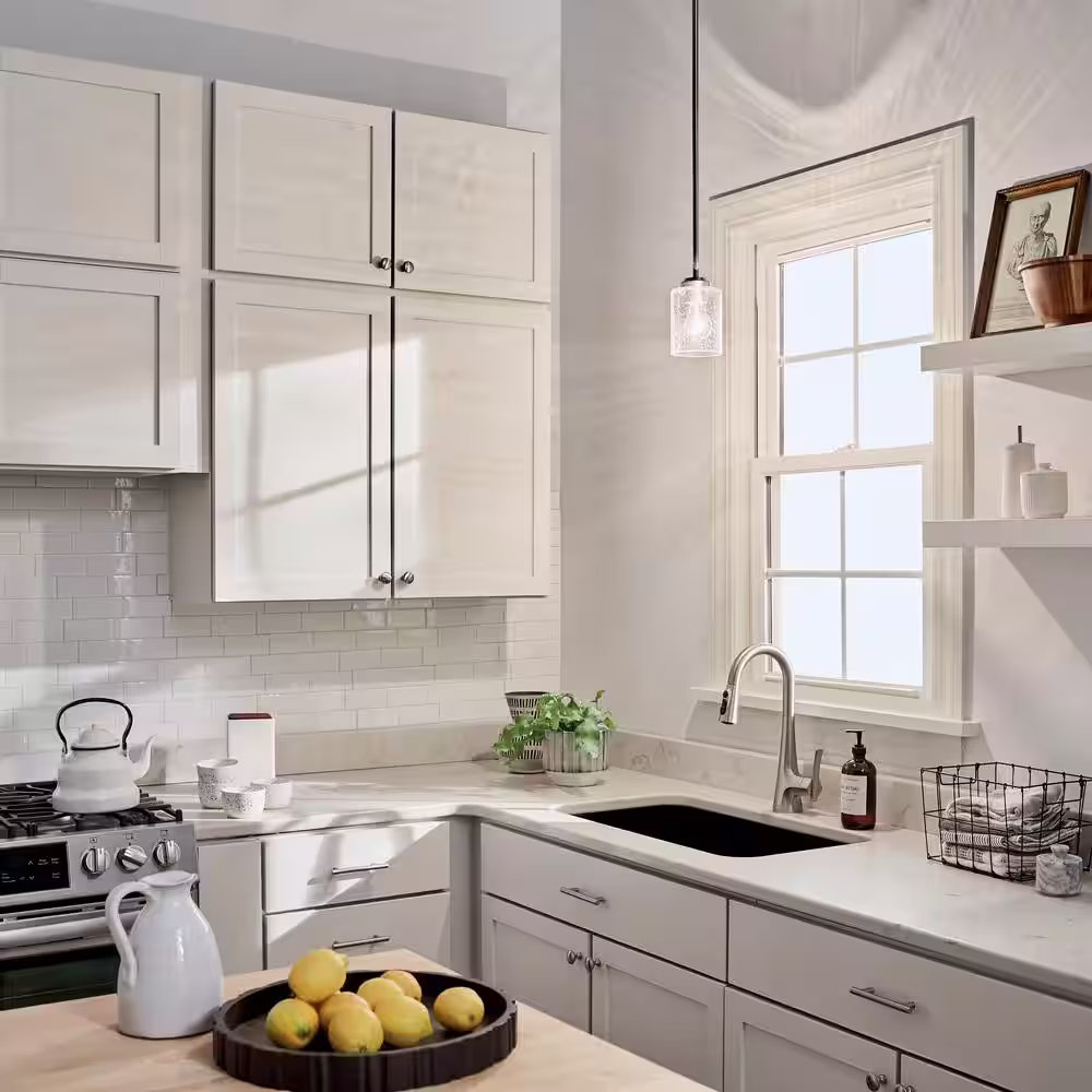 KICHLER Winslow 1-Light Brushed Nickel Contemporary Kitchen Mini Pendant Hanging Light with Clear Seeded Glass