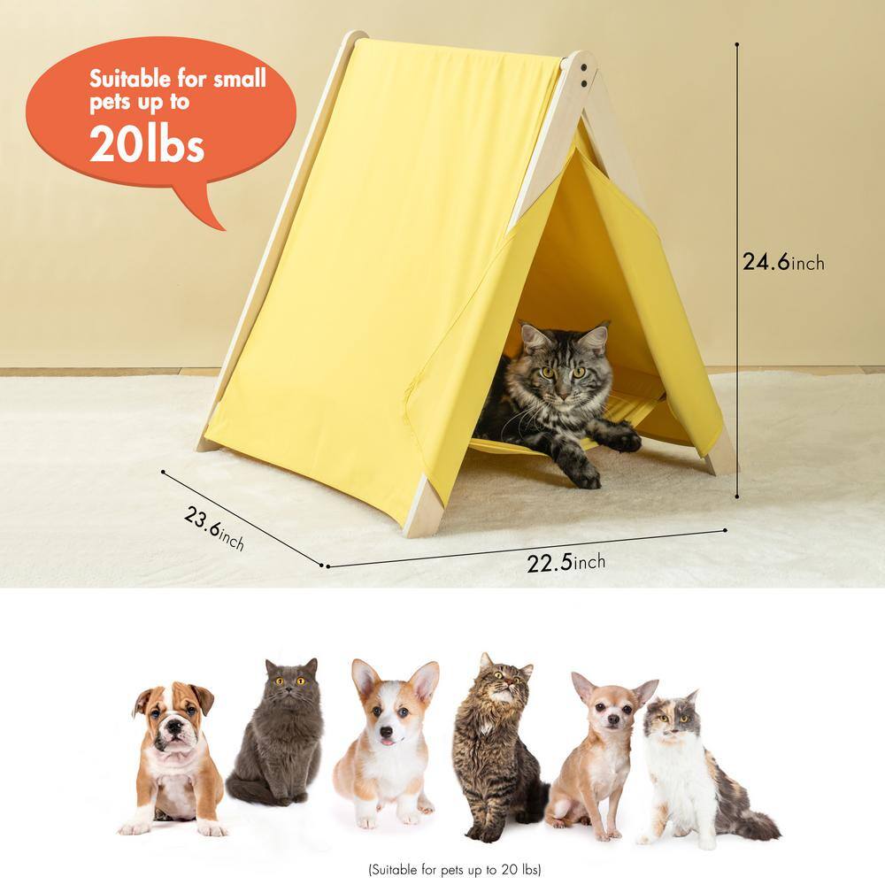 None Yellow Pet Tent Cat Tent for Indoor Cats Wooden Cat House