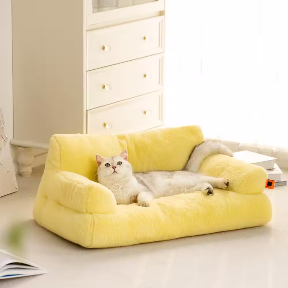 None 26 in. L x 14.56 in. W x 13 in. D Small Yellow Pet Couch Bed Washable Cat Beds Dogs Cats up to 25 lbs. Durable Dog Beds