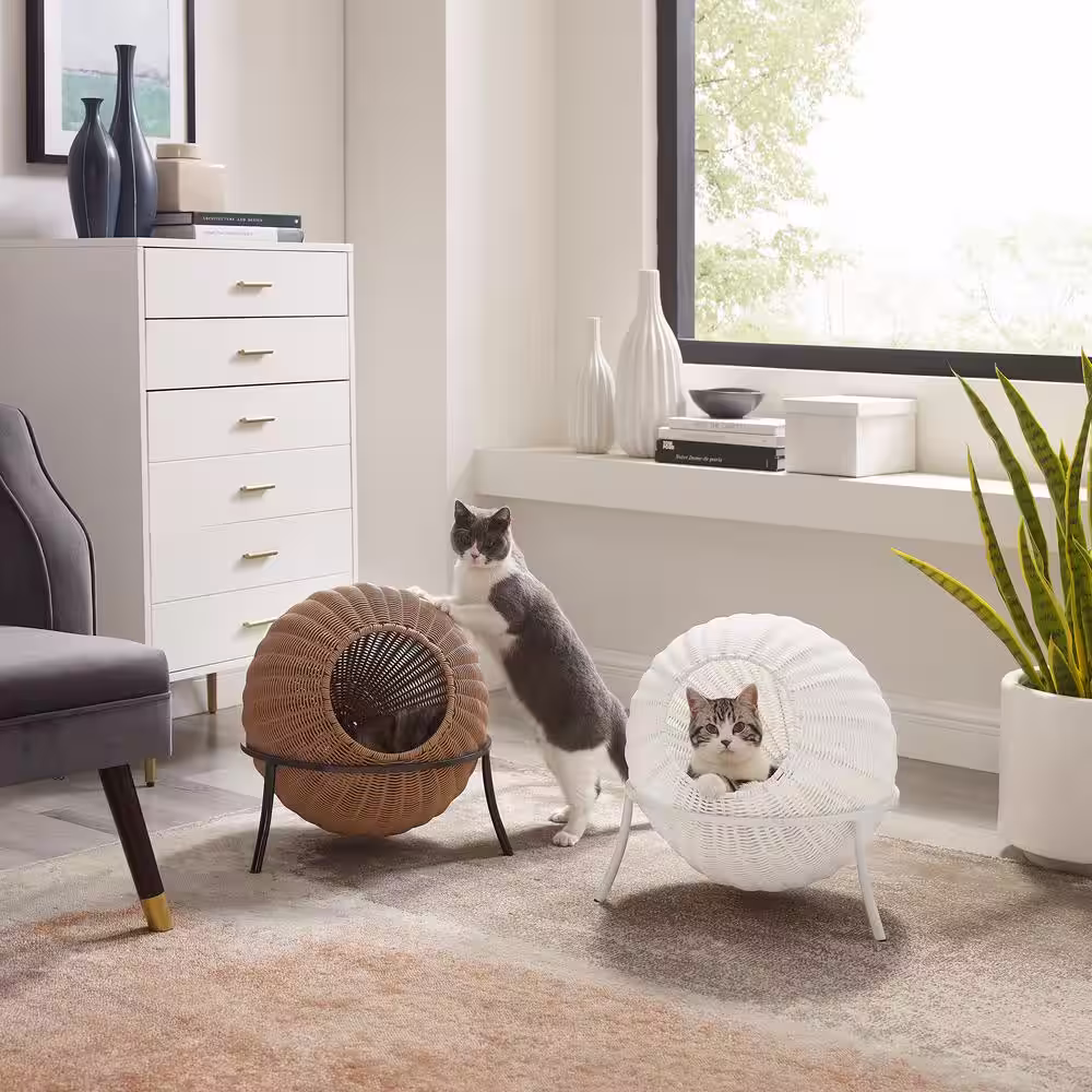 None Nala Medium Brown Wicker Cat Condo Bed