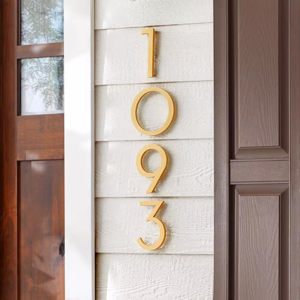 Everbilt 8 in. Brushed Brass Aluminum Floating or Flat Modern House Number 1