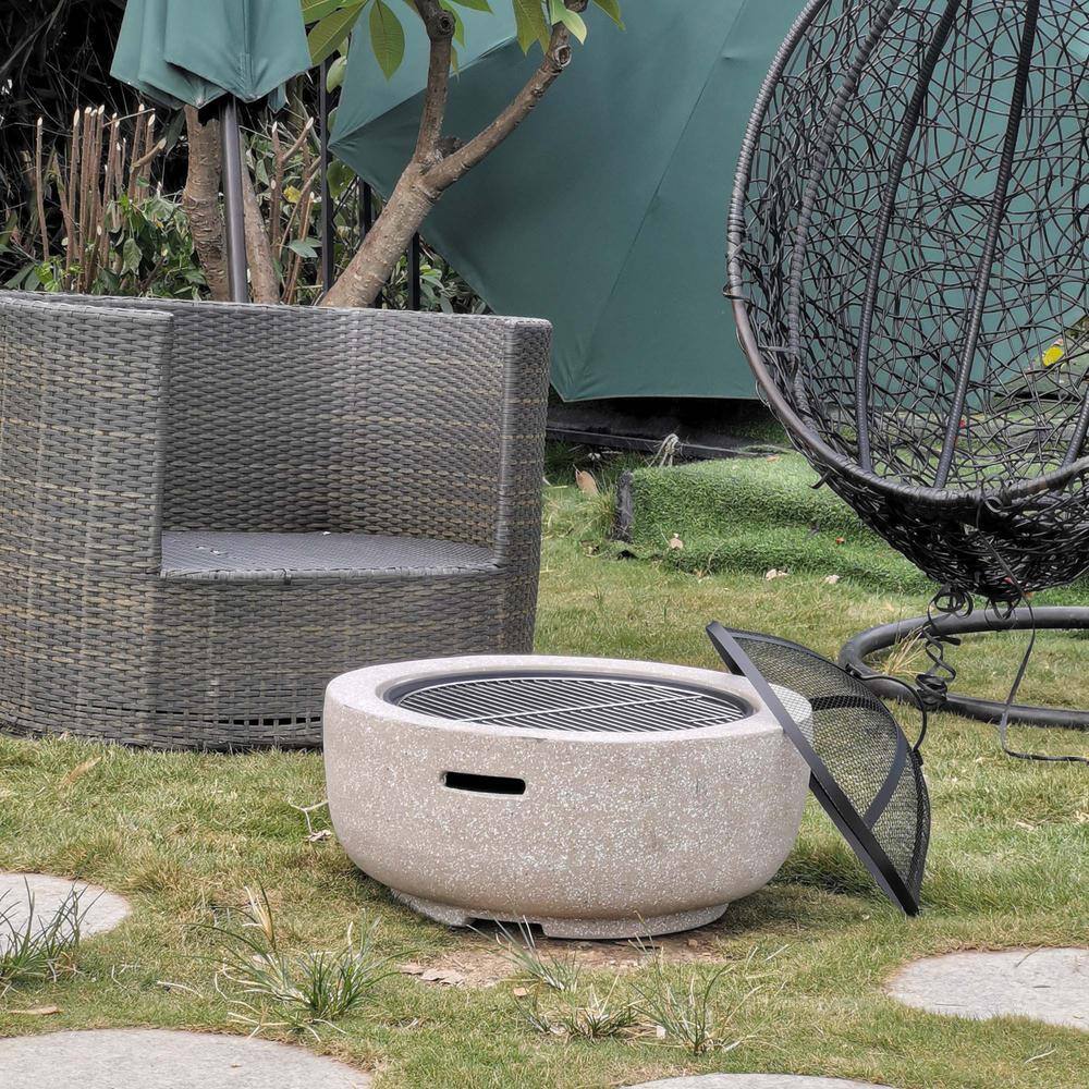 Sireck 26 in.W X 12 in.H Outdoor Stone And Steel Wood Beige Fire Pit