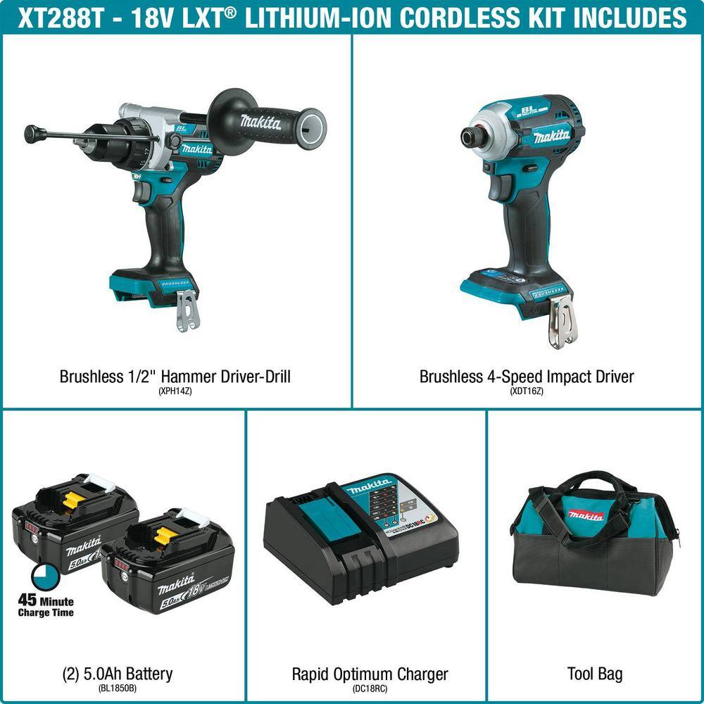 Makita 18V LXT Lithium-Ion Brushless Cordless Combo Kit 5.0 Ah (2-Piece) with bonus 18V LXT Lithium-Ion Reciprocating Saw