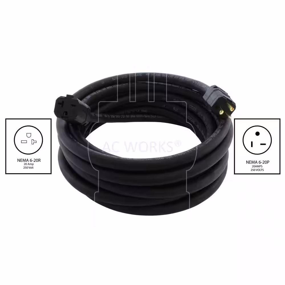 AC WORKS 10 ft. SOOW 10/3 NEMA 6-20 20 Amp 250-Volt Super Duty Outdoor Rubber Extension Cord
