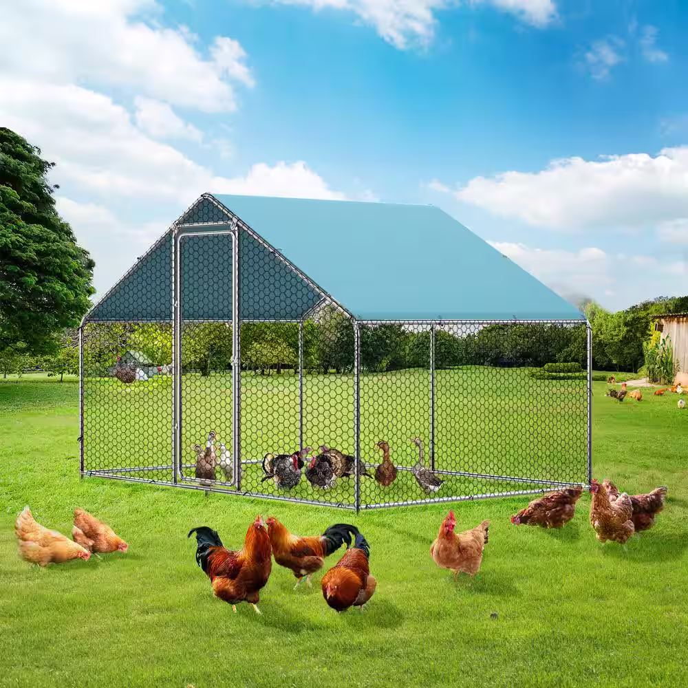 None Large Metal Chicken Coop Run for 6/10 Chickens, Walk-in Chicken Runs for Yard with Waterproof Cover, Duck Coop/Dog House