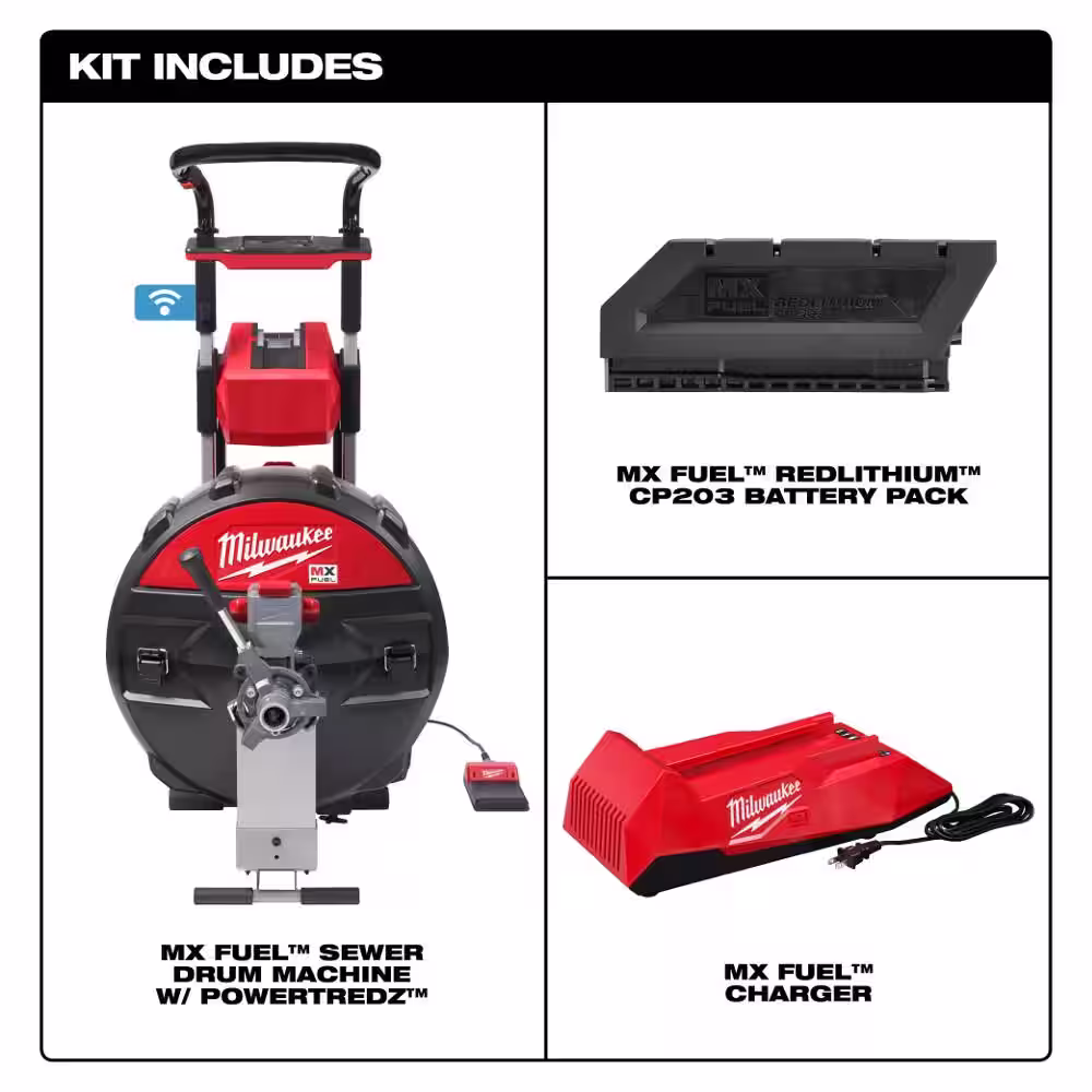 Milwaukee MX Fuel Lithium-Ion Cordless Sewer Drum Machine Kit with Cable Head Attachment Kit