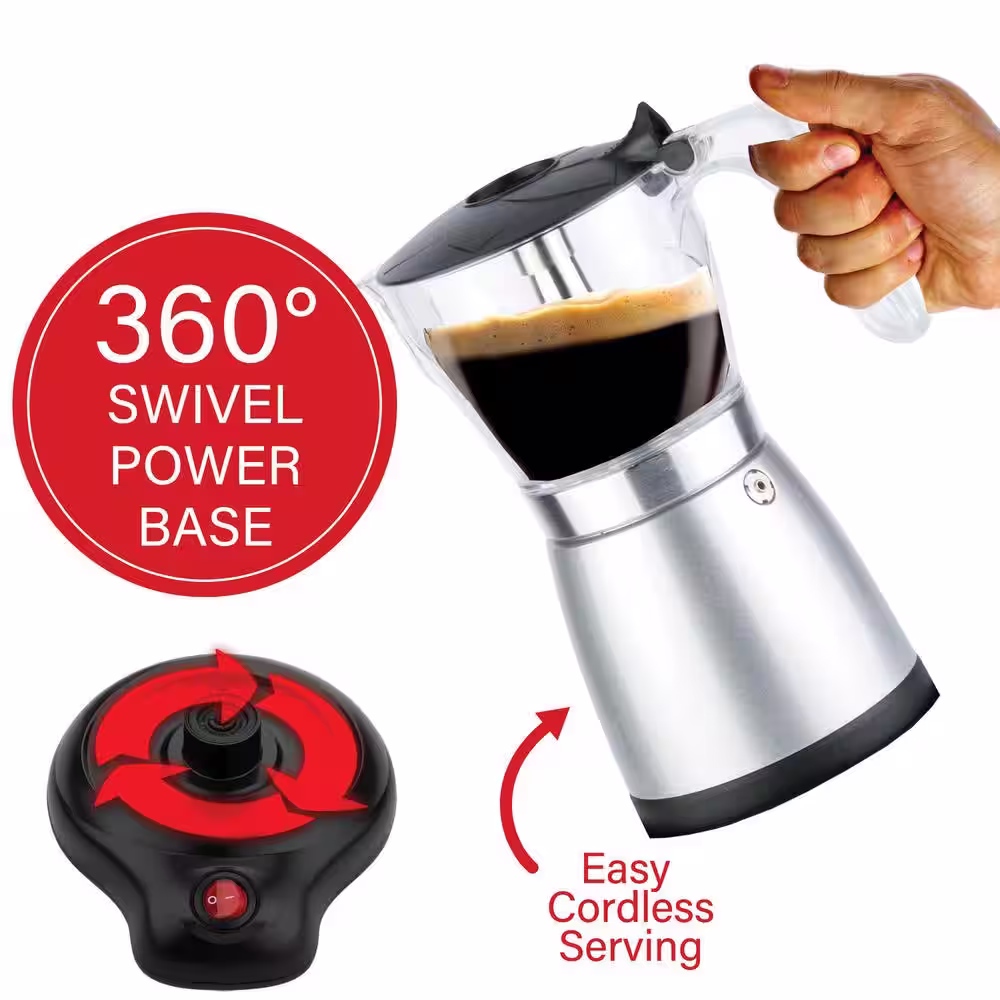 Brentwood 6-Cup Silver Electric Espresso Machine