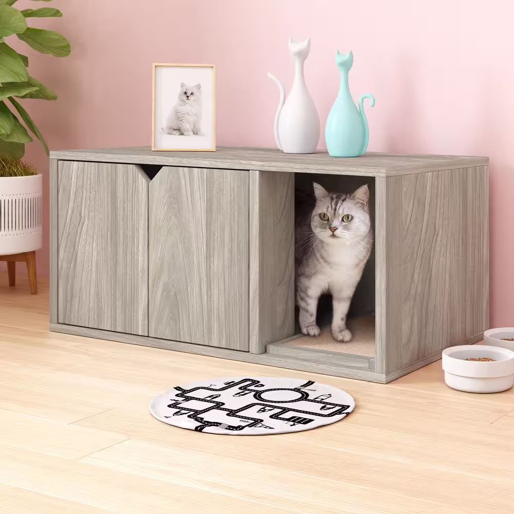 Way Basics Katville 20.5 in. L x 35.8 in. W x 16.9 in. H Eco zBoard Cat Litter Box Enclosure, Aspen Grey