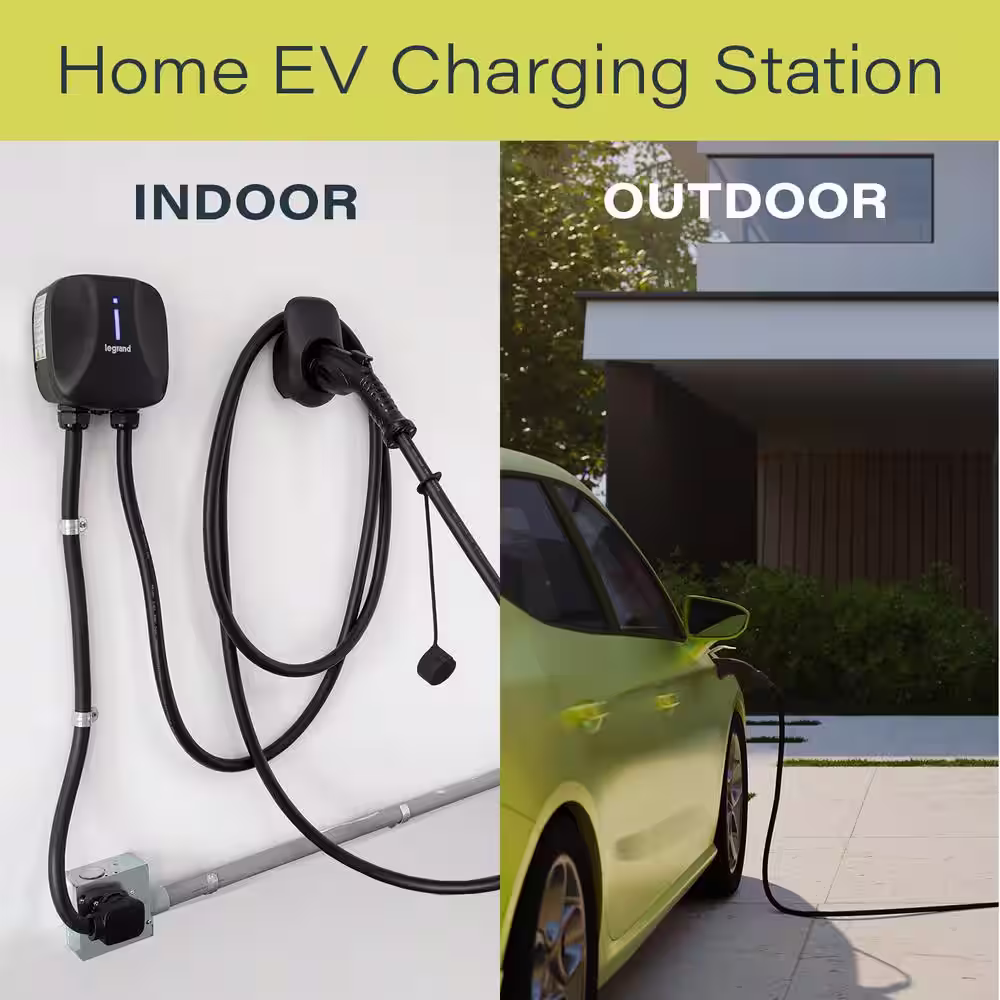 Legrand Plug-In 40 Amp 9.6kW Level 2 EV Charger for Home, 14-50P Plug, Indoor/Outdoor, Black