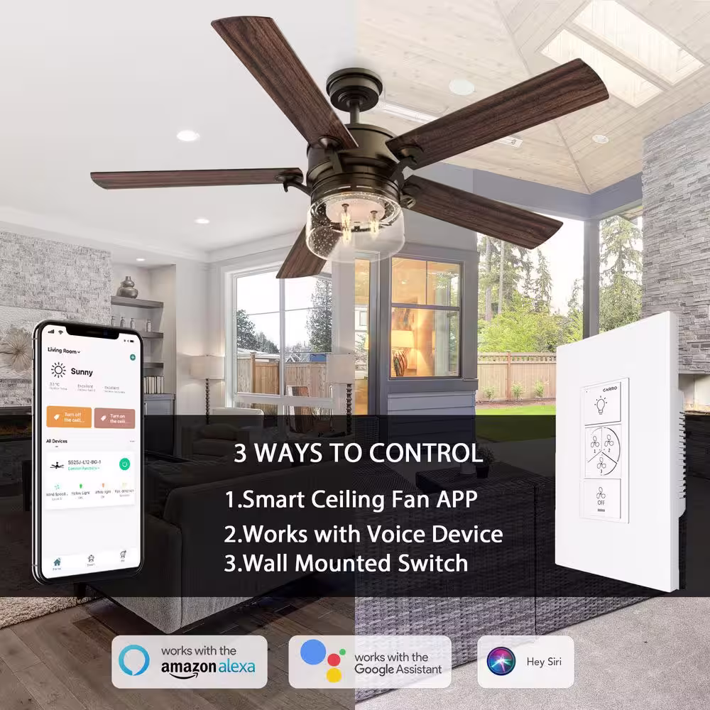 CARRO Alexandria 52 in. Oil Rubbed Bronze Smart Ceiling Fan with Light Kit and Wall Control, Works with Alexa/Google Home