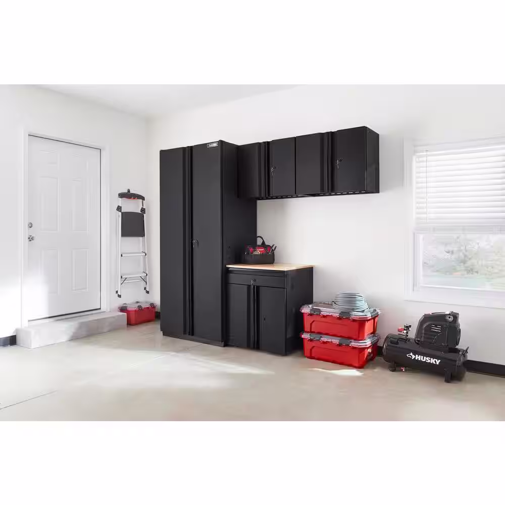 Husky 4-Piece Pro Duty Welded Steel Garage Storage System in Black LINE-X Coating (92 in. W x 81 in. H x 24 in. D)