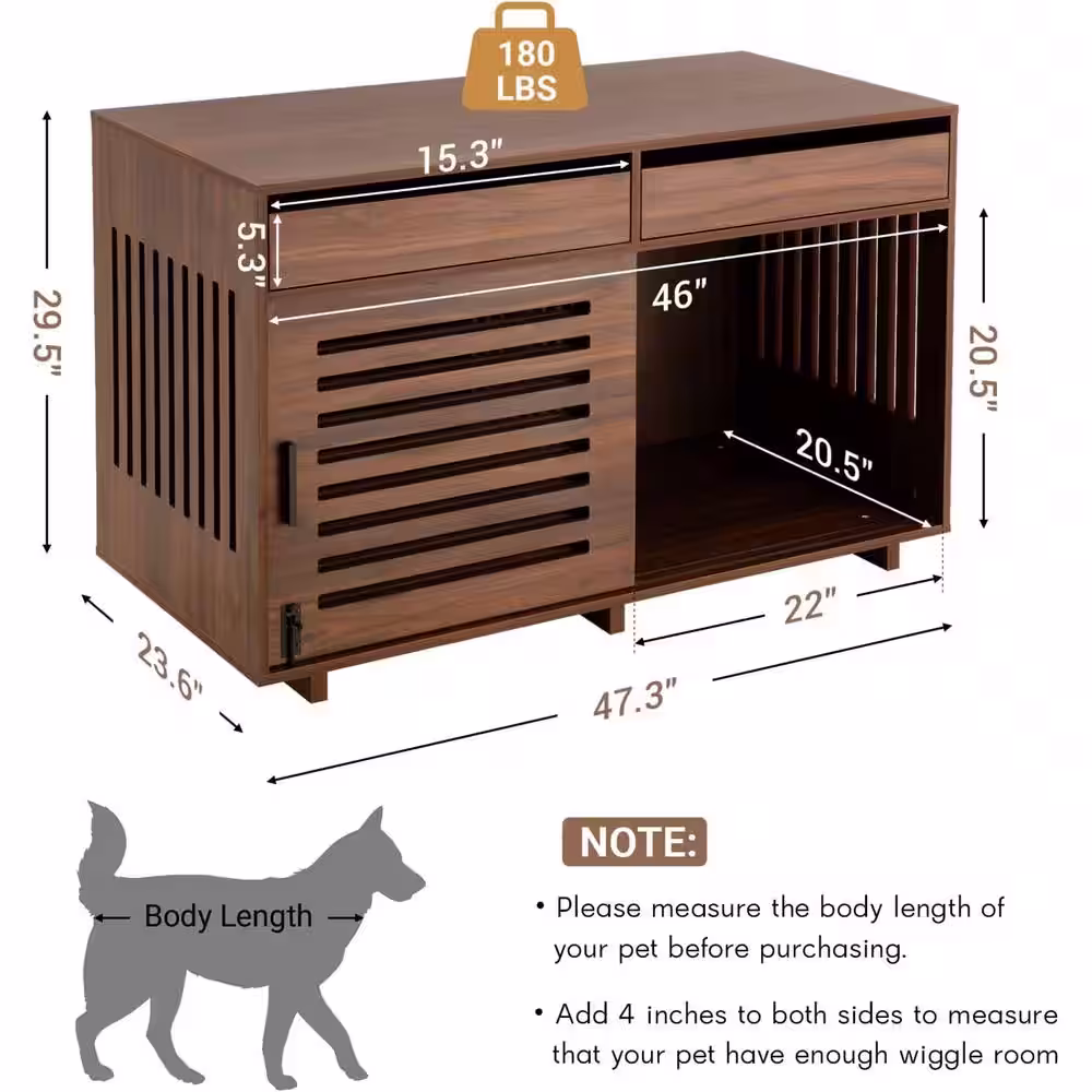 None Dog Crate Furniture for Two Dogs, Heavy-Duty Wooden Dog Kennel with Double Slide Doors, End Table Dog House Crates