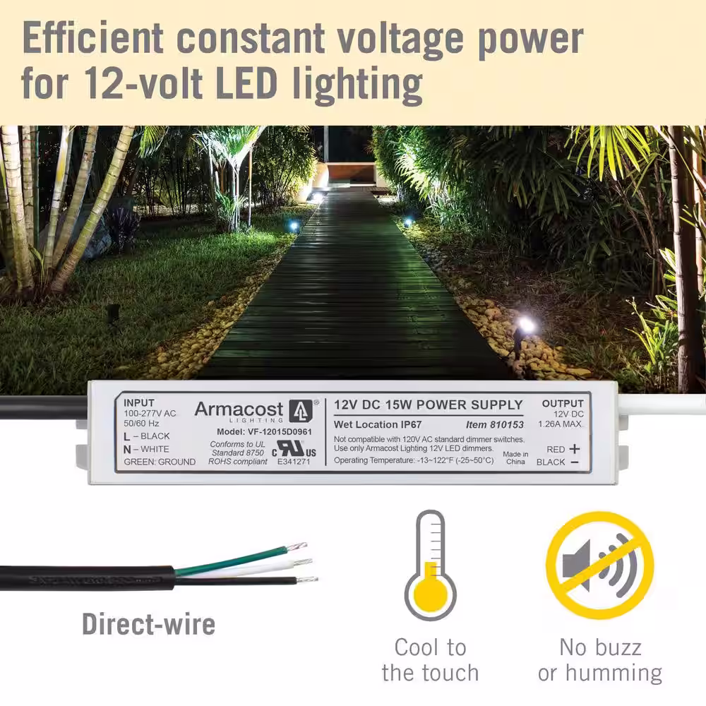 Armacost Lighting 15-Watt Standard Wet Location LED Driver Power Supply 12-Volt DC Power Cord