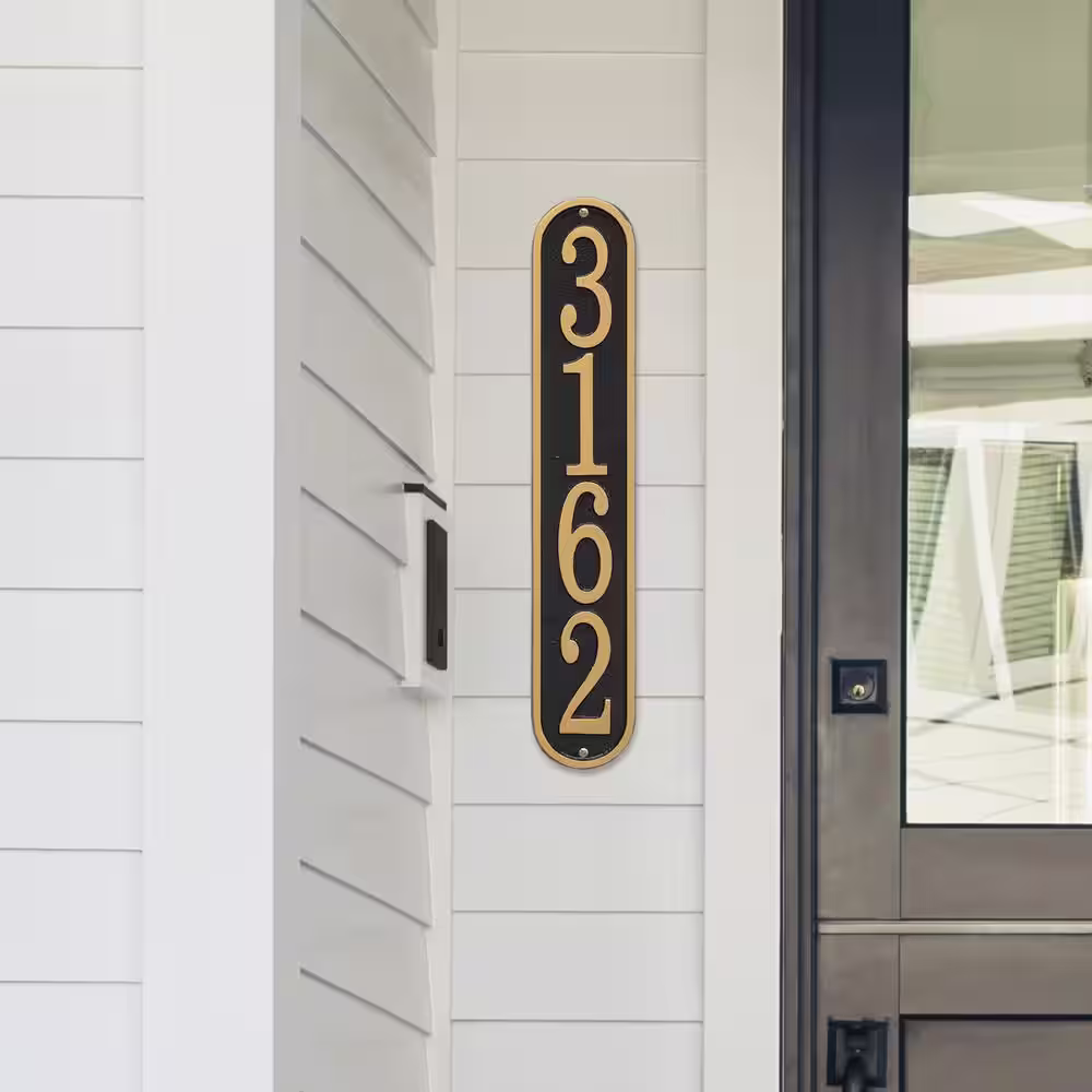 Whitehall Products Fast and Easy Vertical House Number Plaque, Black/Gold