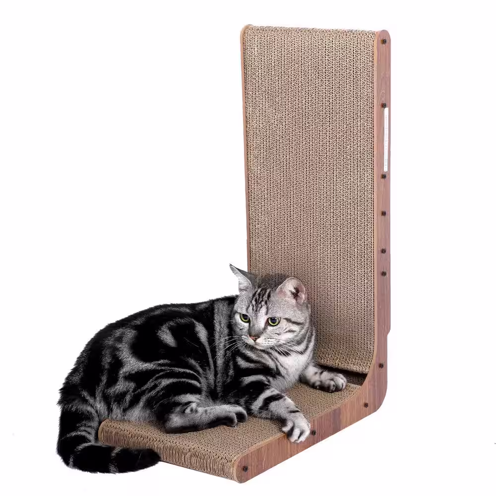 Tatayosi L-Shaped Cat Scratcher with Cat Toys Ball Track, Build-in Ball, Cardboard Lounge Bed, Reversible