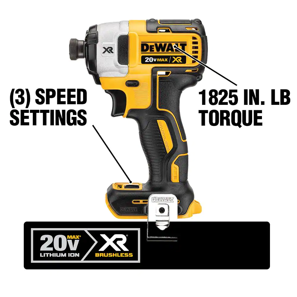 DEWALT 20V MAX XR Cordless Brushless 3-Speed 1/4 in. Impact Driver (Tool Only)