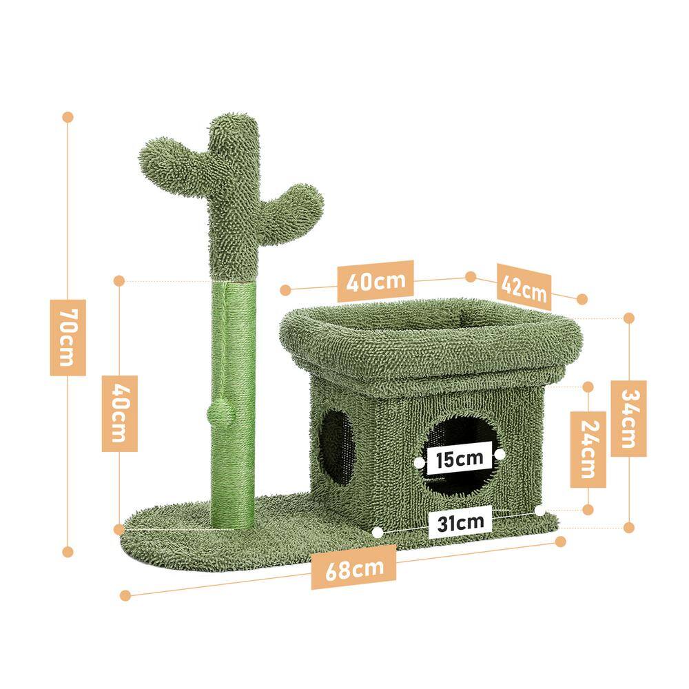 None 27.6 in. with Cactus Scratching Posts, Creative Scratching Posts, Stylish Cat Tree, with Ball and Cat House Green