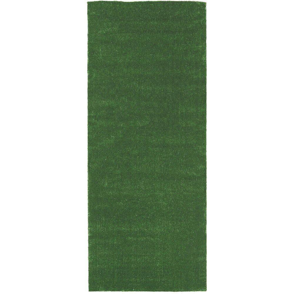 Sweet Home Stores Meadowland Collection Waterproof Solid Indoor/Outdoor 3 ft. x 18 ft. Green Artificial Grass Runner Rug