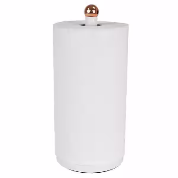 None Grove Free Standing White Paper Towel Holder with Weighted Base and Padded Base