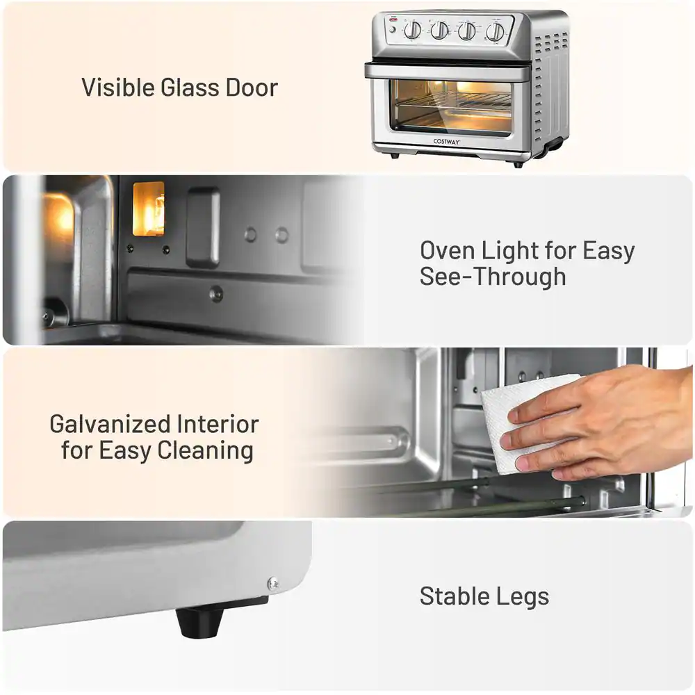 Costway 21.5 qt. Silver Air Fryer Toaster Oven 1800-Watt Countertop Convection Oven with Recipe