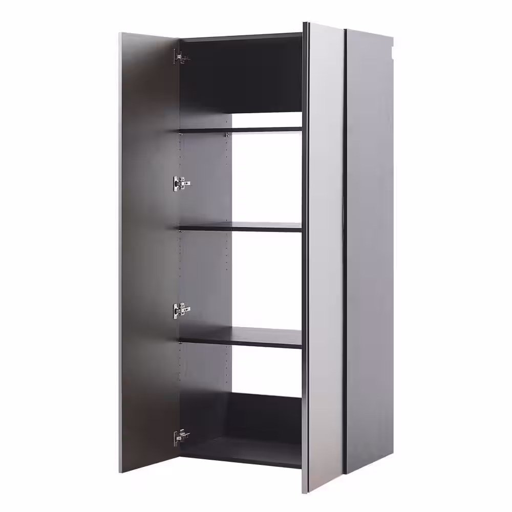 Klair Living Nova Series Wood Wall Mounted Utility Storage Garage Cabinet in Metallic Gray (32 in. W x 72 in. H x 20 in. D)