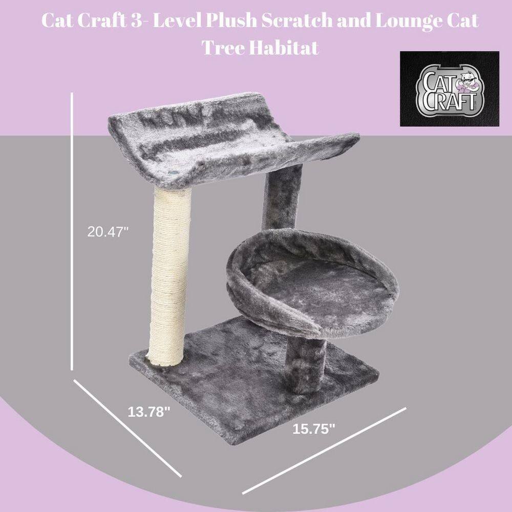 CAT CRAFT 3-Level Plush Scratch and Lounge Cat Tree Habitat, Gray