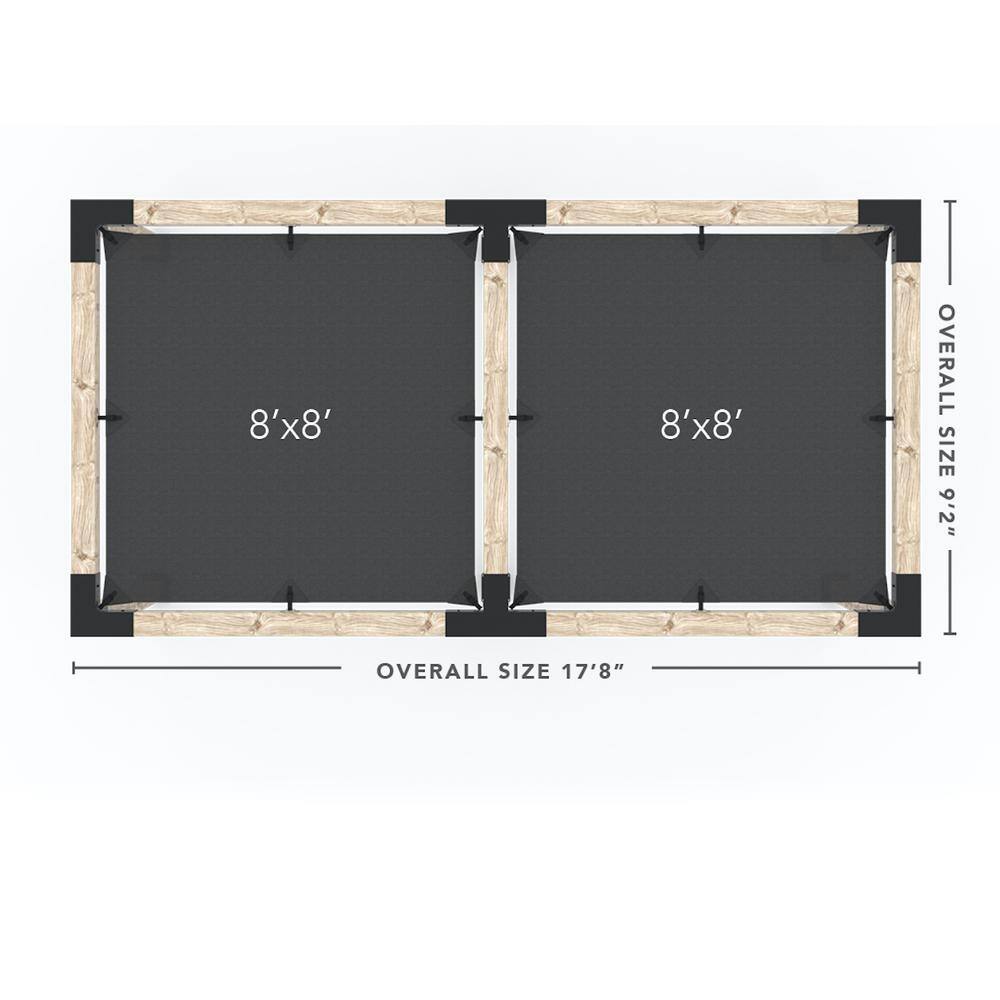 TOJA GRID 8 ft. L x 16 ft. W Double Pergola Kit with 2 Denim Shade Sails, for 6x6 Wood