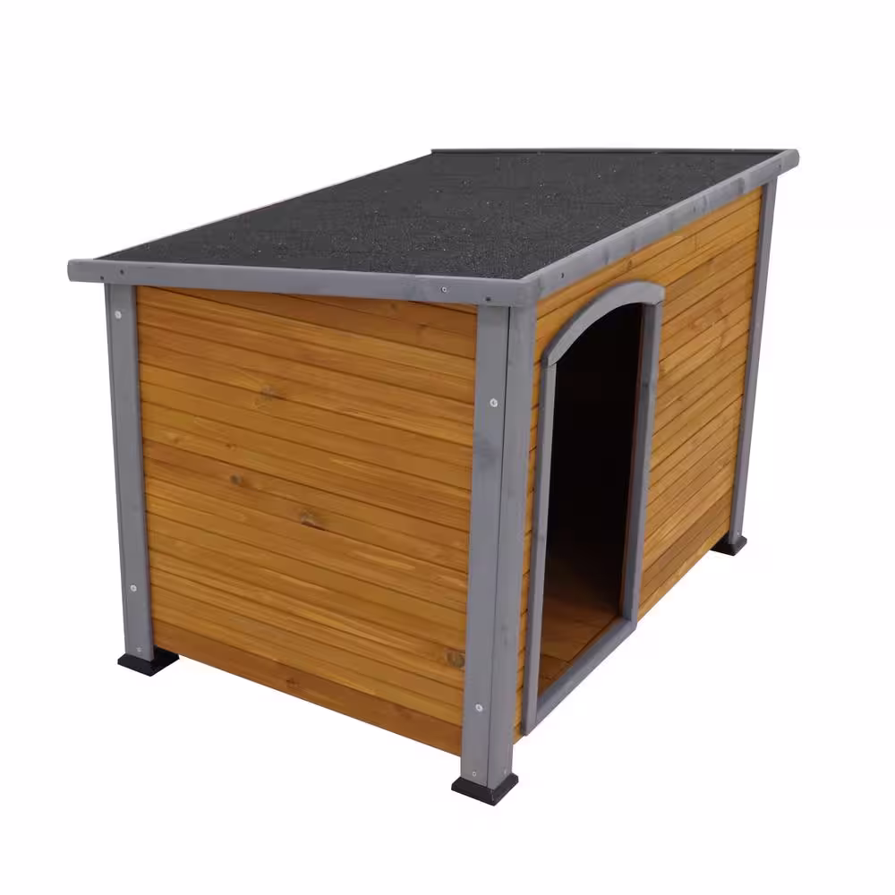 None Brown Dog House Outdoor and Indoor Heated Wooden Dog Kennel for Winter with Raised Feet Weatherproof for Large Dogs