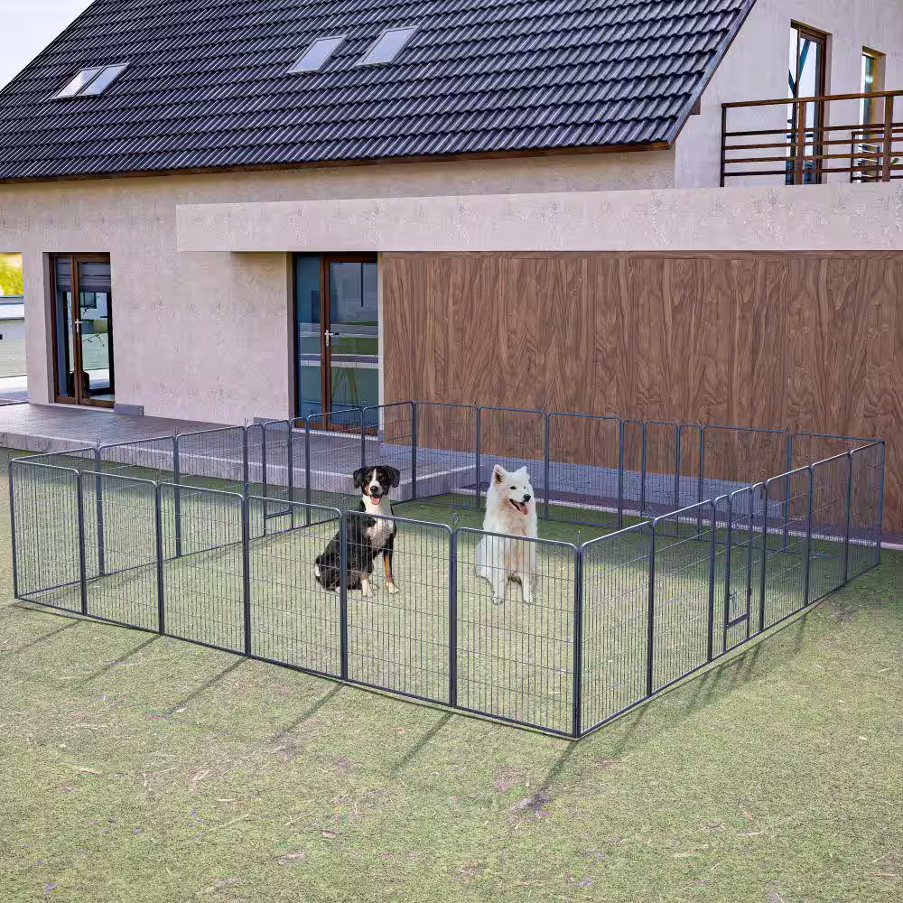 None 40 in. 24 Panels Indoor Outdoor Heavy Duty Portable Foldable Dog Kennel Dog Pens Pet Playpen Exercise Pens with Doors