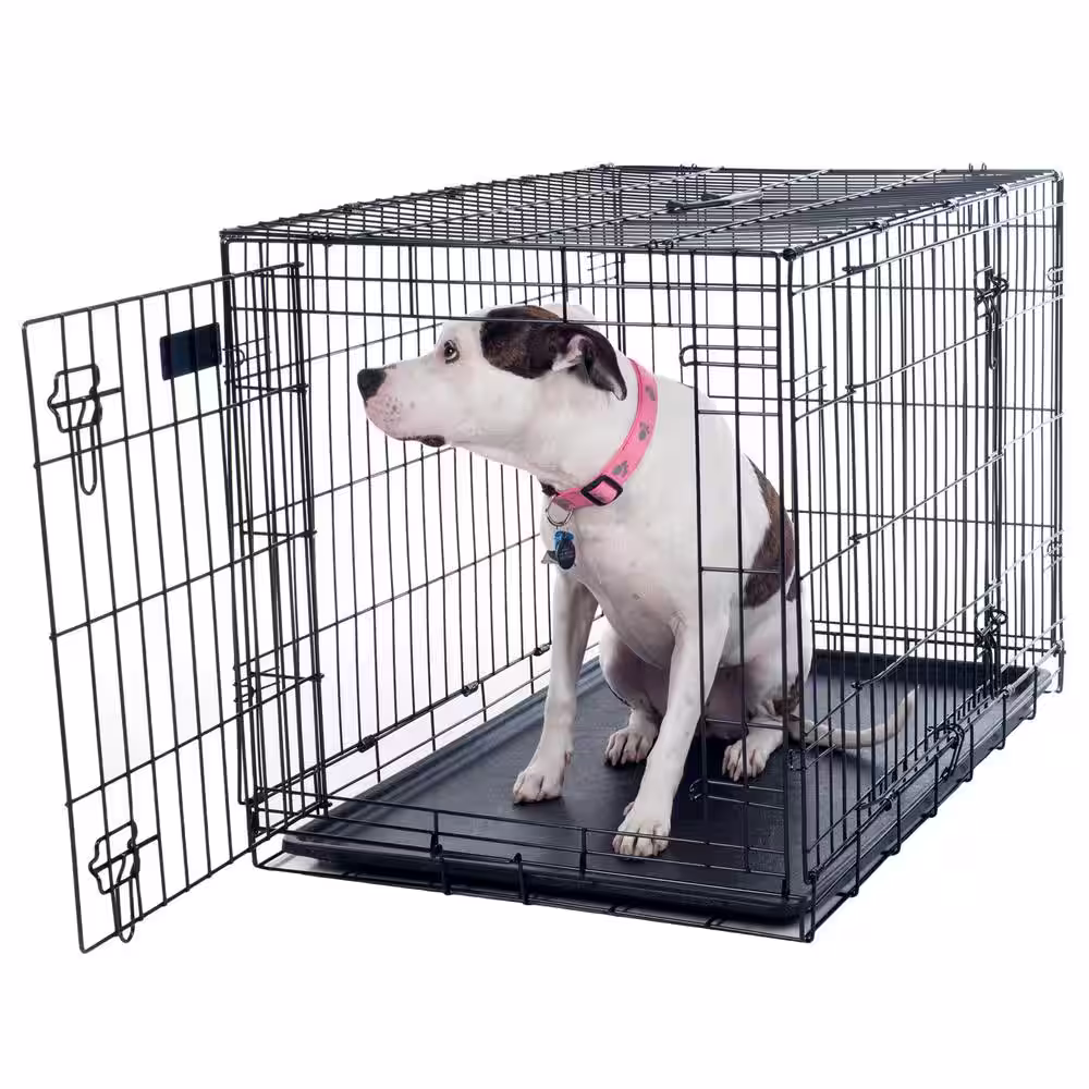 Pet Trex 36 in. Double Door Folding Dog Crate with Divider Panel and Leak Proof Tray