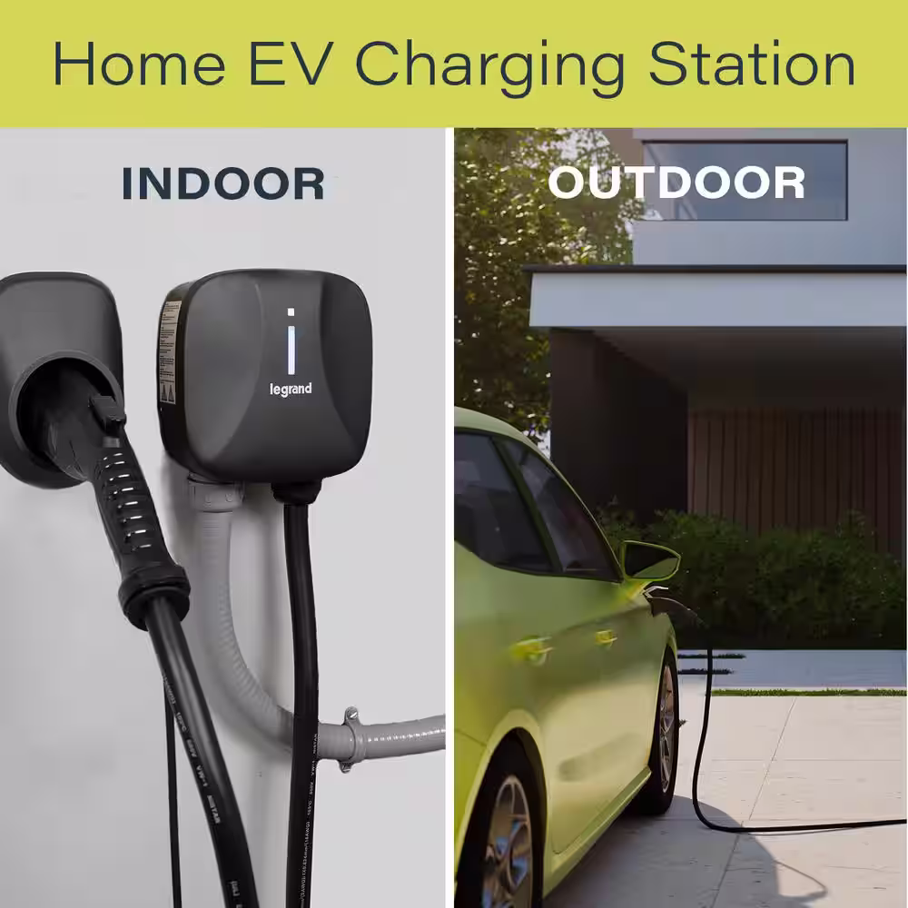 Legrand Hardwire 48 Amp 11.5kW Level 2 EV Charger for Home, Indoor/Outdoor, Black